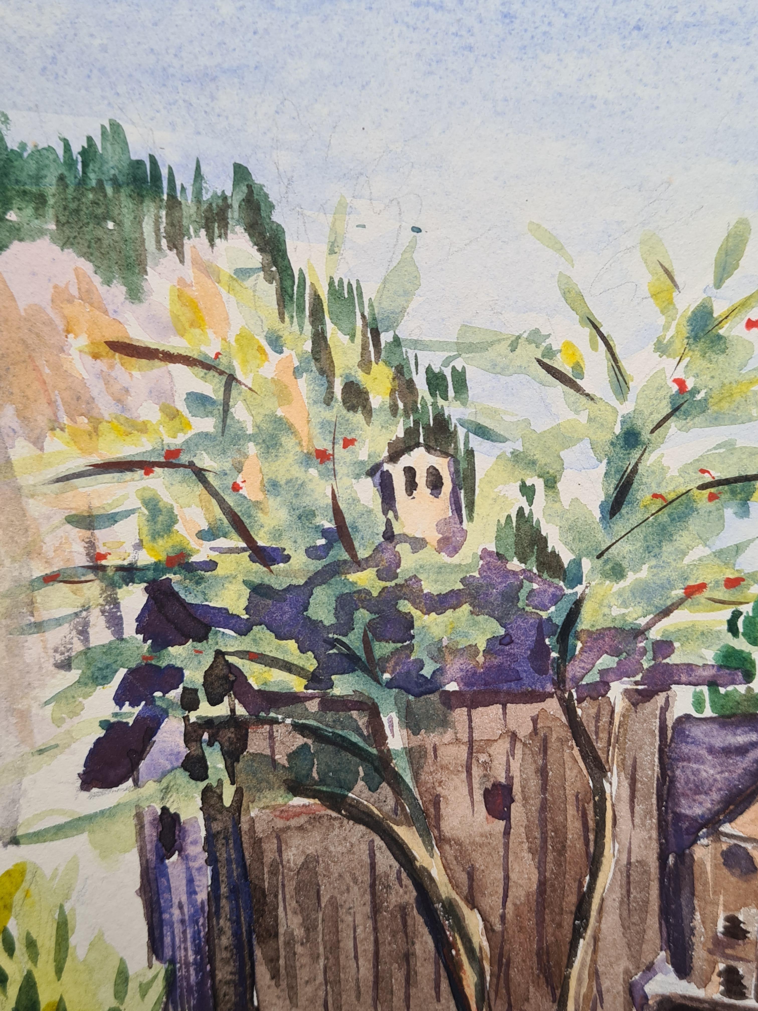 1930s French Impressionist Watercolour of A Mountain Chalet In A Landscape For Sale 2