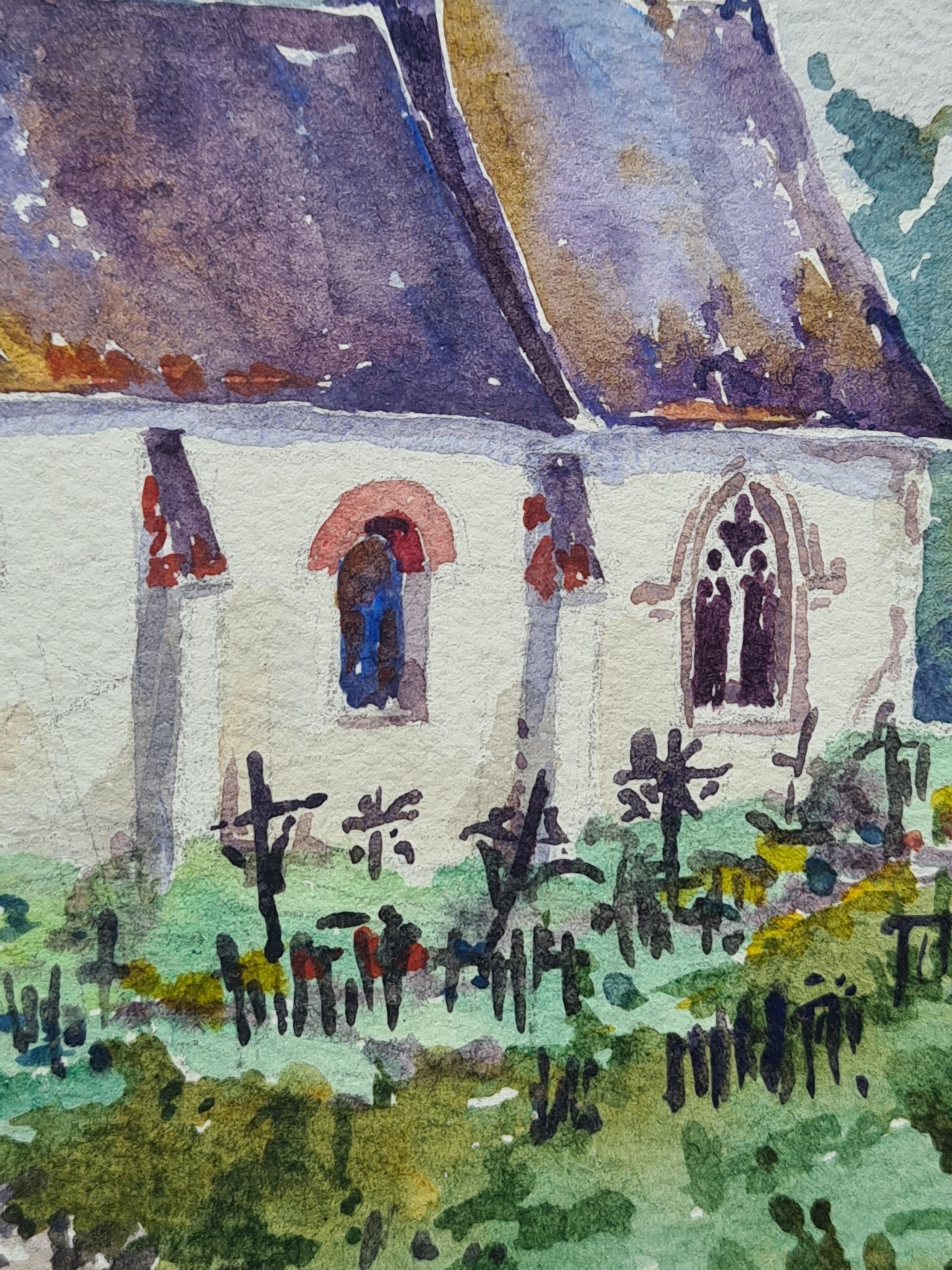 1930er Jahre Französisch Impressionist Aquarell einer Kirche im Angebot 1