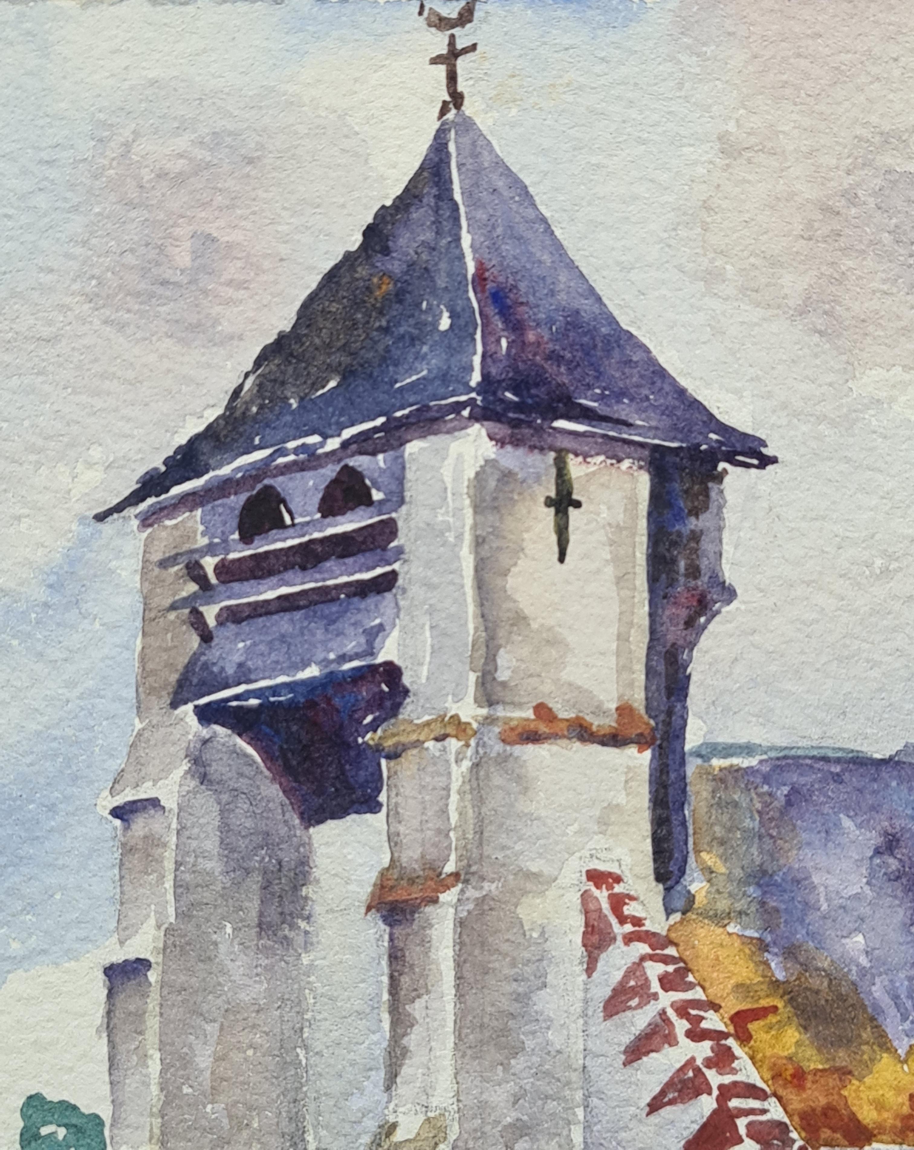 Französischer Impressionist, Aquarell auf Papier, Ansicht einer Kirche von Henri Clamen. Das Gemälde ist unsigniert, wurde aber mit anderen signierten Werken aus dem Atelier des Künstlers erworben. 

Ein charmanter Blick auf eine imposante Kirche in