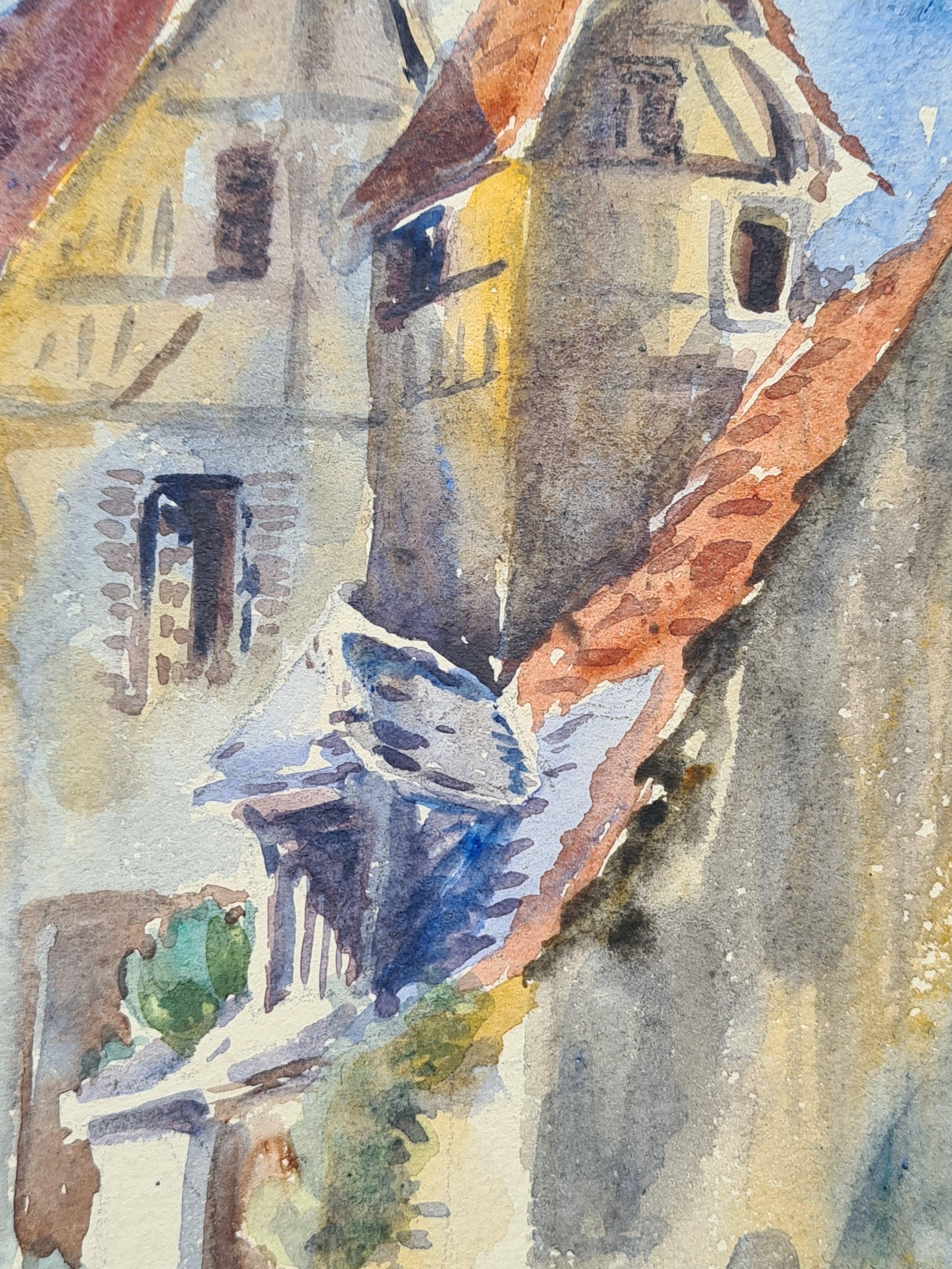 1930er Jahre Französisch Impressionist Aquarell, The Rooftops. (Impressionismus), Art, von Henri Clamen