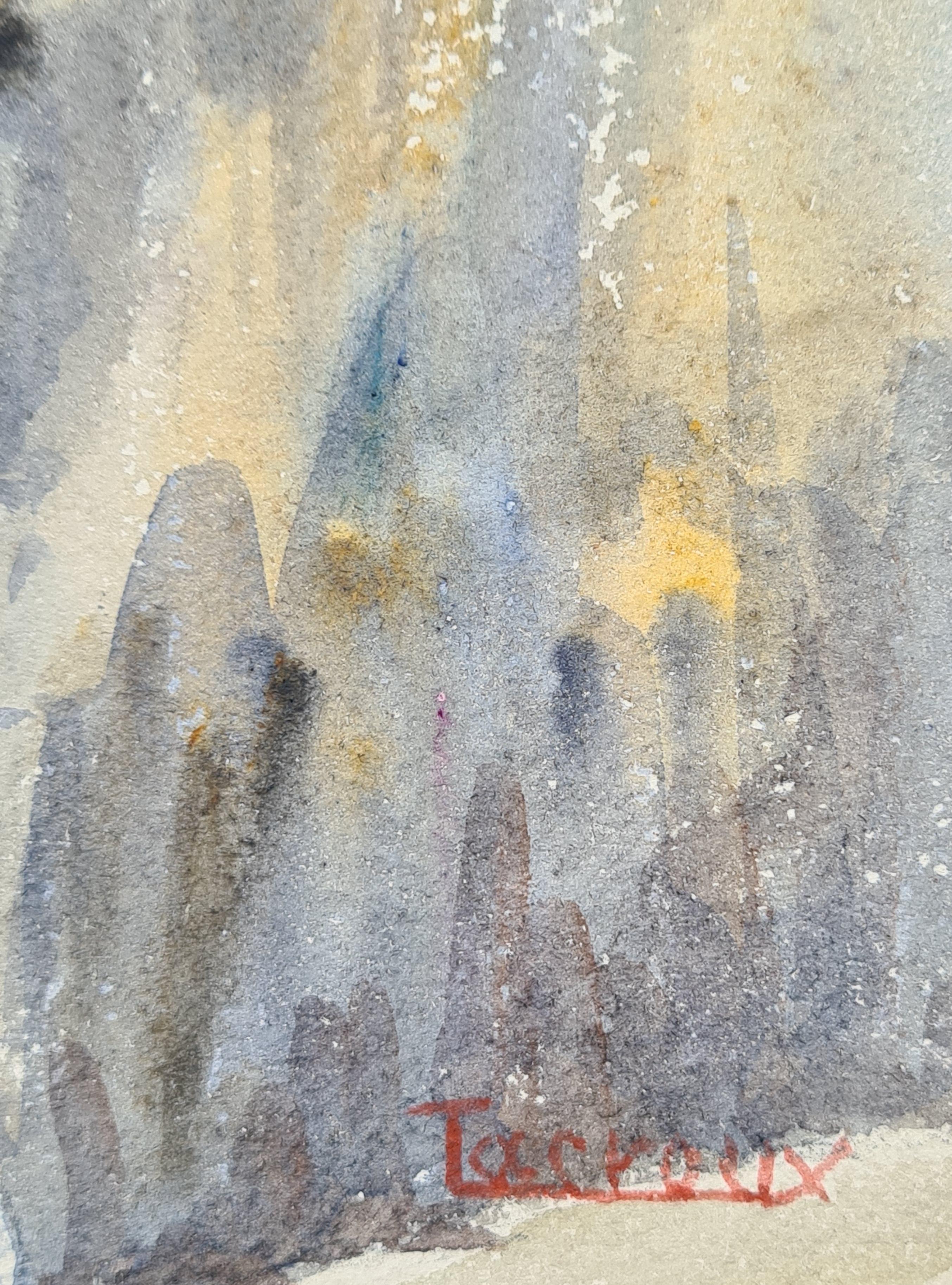 1930er Jahre Französisch Impressionist Aquarell, The Rooftops. – Art von Henri Clamen