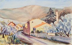 Acquerello impressionista francese degli anni '30 di una scena di strada francese