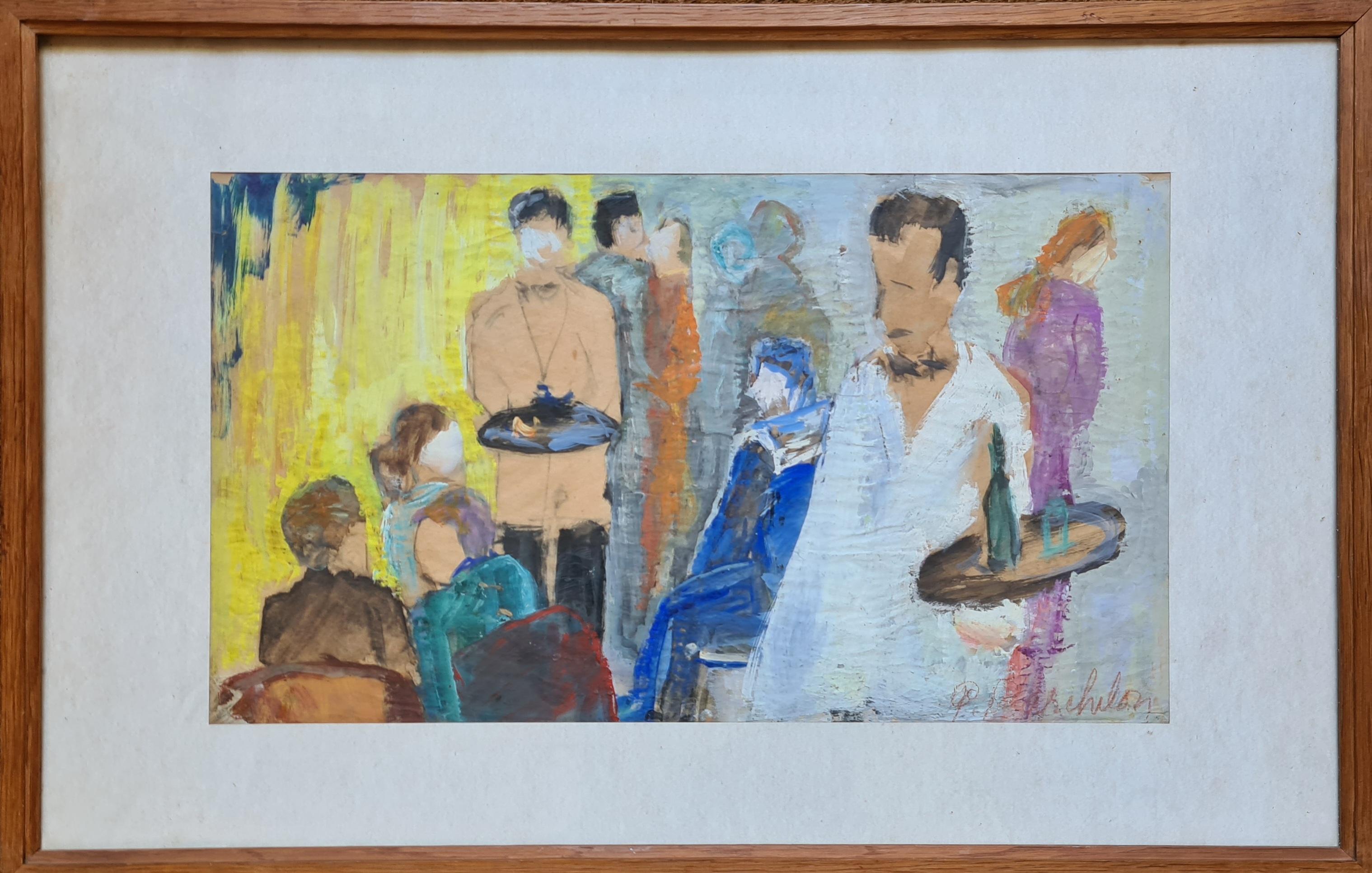 Expressionistische Cafe-Szene des Expressionismus, Bagnoles, Au Casino, Kreis von Fikret Saygi Moualla – Art von Fikret Moualla