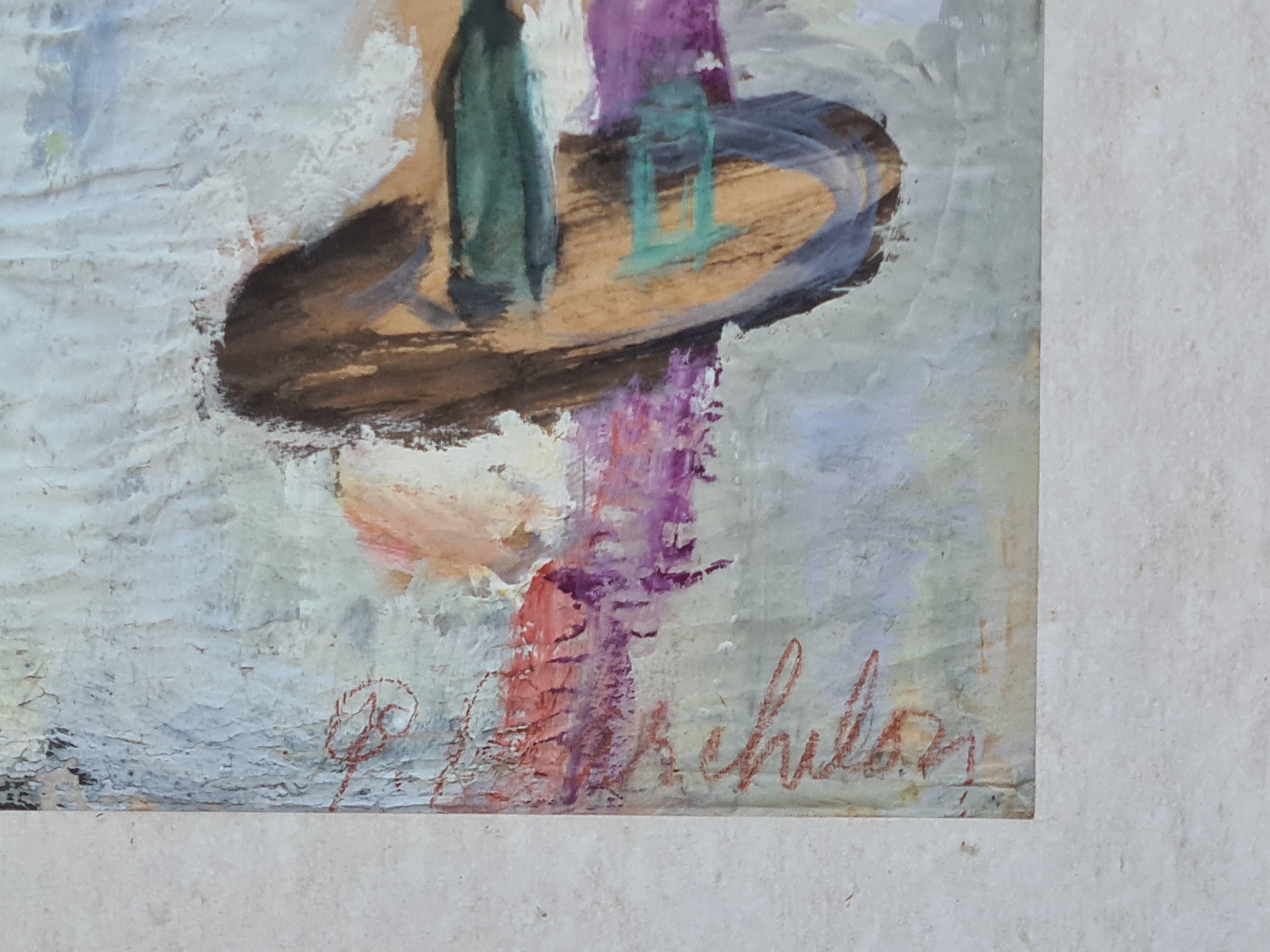 Expressionistische Cafe-Szene des Expressionismus, Bagnoles, Au Casino, Kreis von Fikret Saygi Moualla (Grau), Figurative Art, von Fikret Moualla