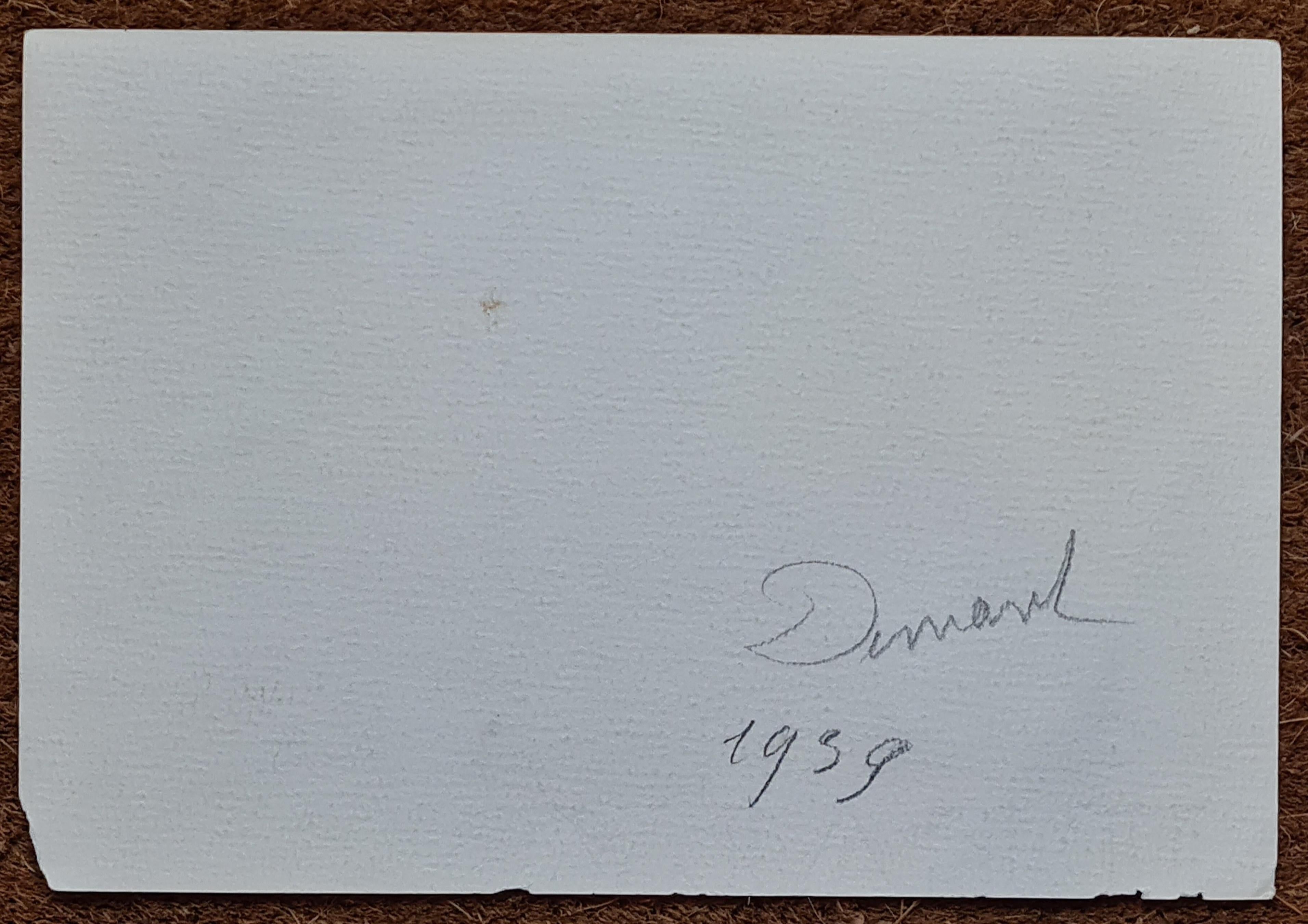 1930 Acuarela francesa de la Escuela de Barbizon, Pueblo y puente junto a un río, Dinard en venta 2