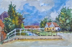 1930s French Barbizon School Watercolour of a Farmstead