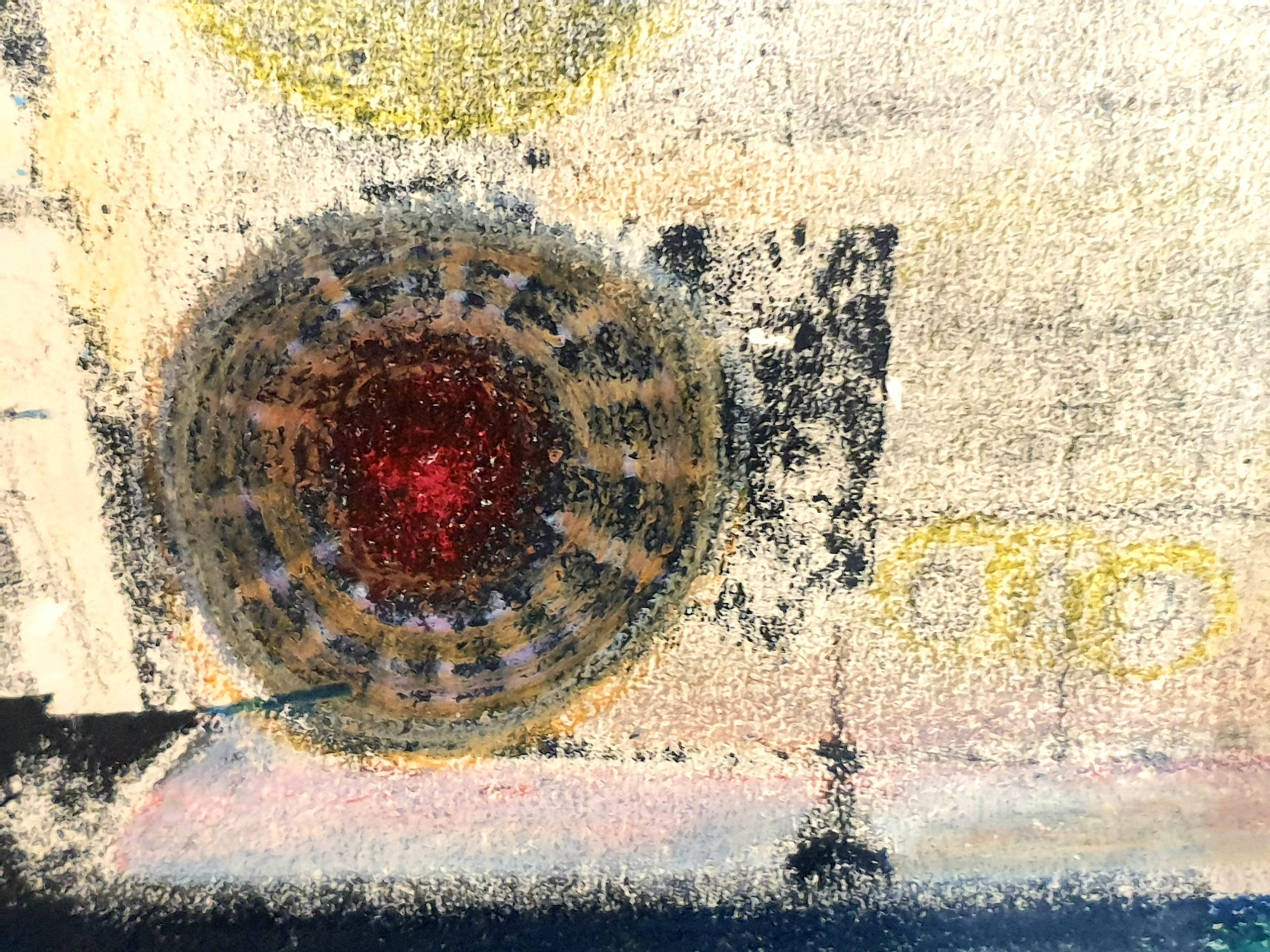 Dänisches surrealistisches Pastell auf Papier aus der Jahrhundertmitte. 