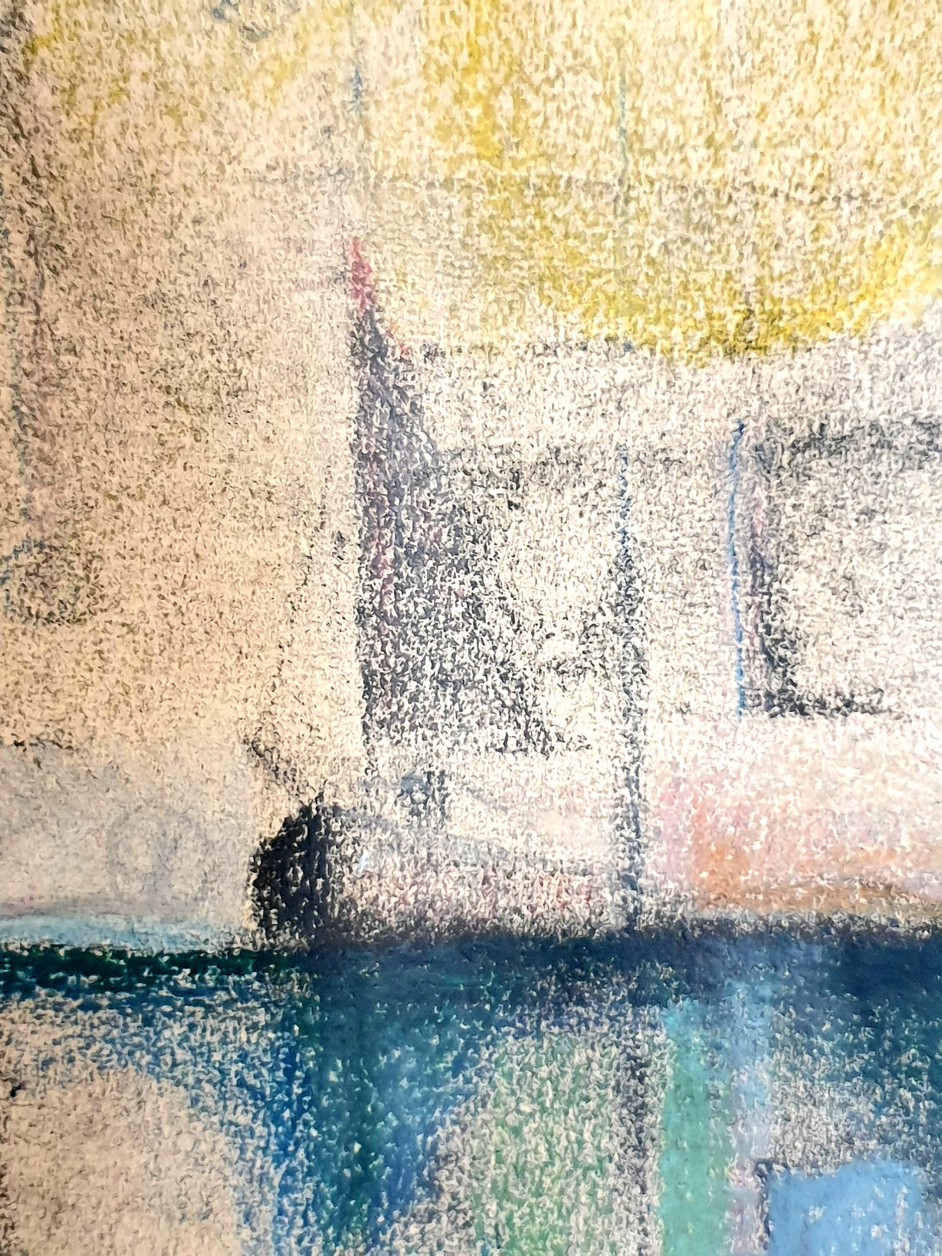 Dänisches surrealistisches Pastell auf Papier aus der Jahrhundertmitte. 