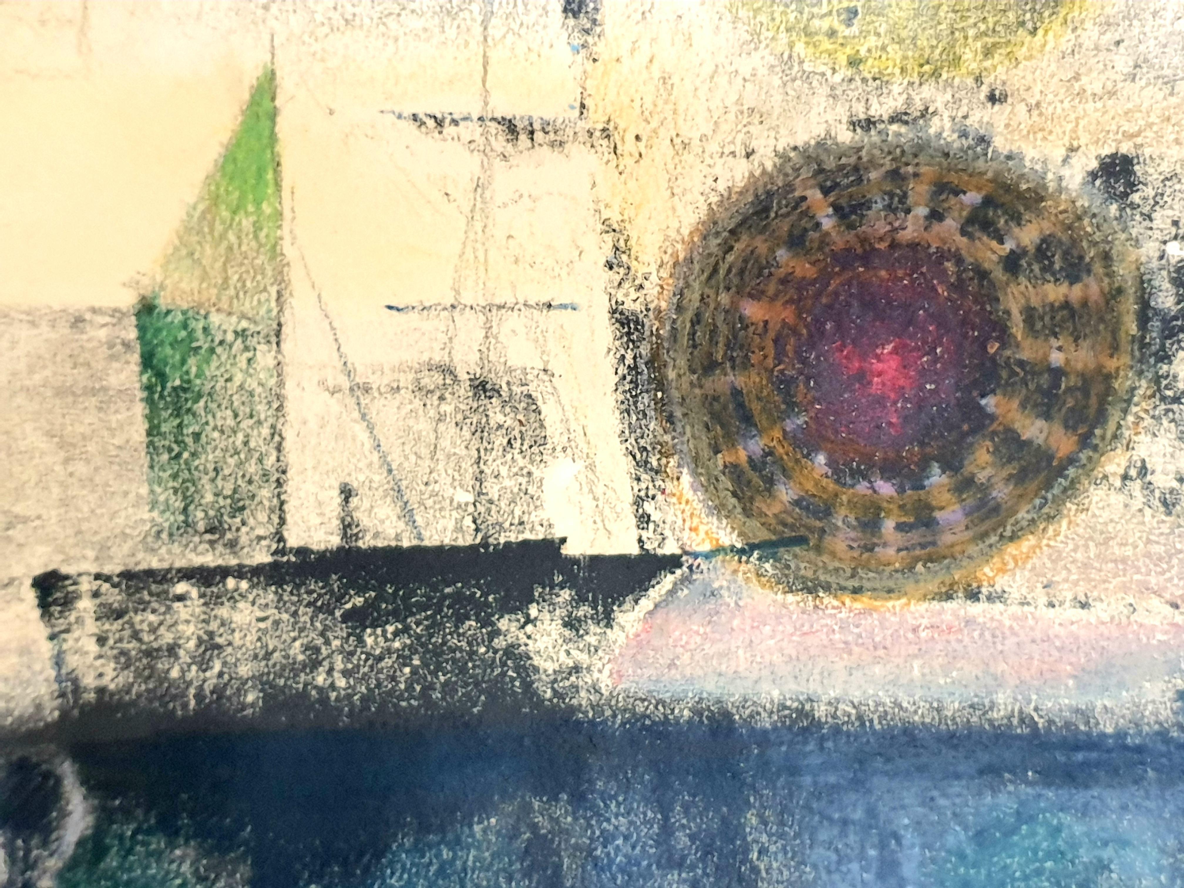 Dänisches surrealistisches Pastell auf Papier aus der Jahrhundertmitte. 