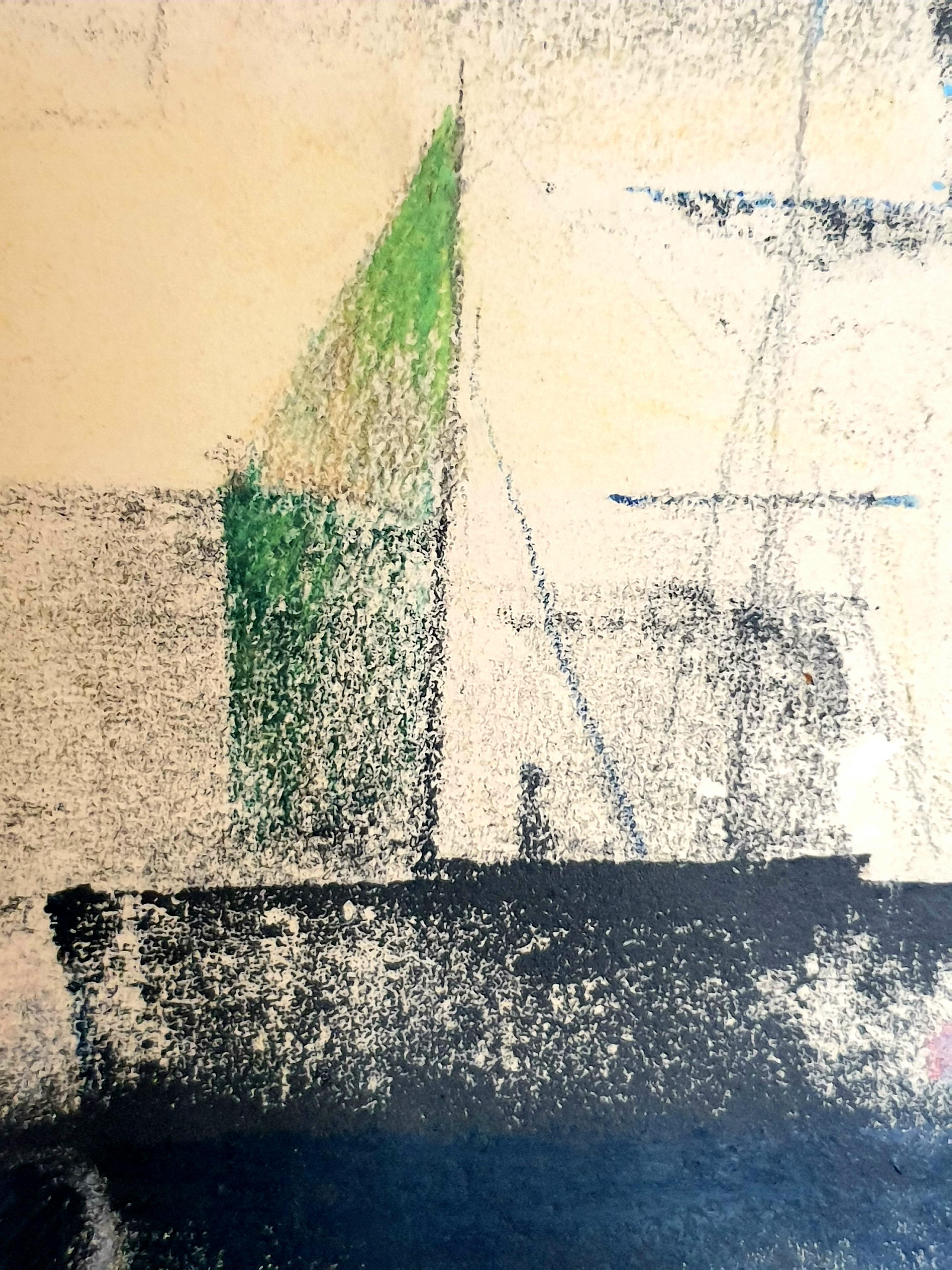 Dänisches surrealistisches Pastell auf Papier aus der Jahrhundertmitte. 
