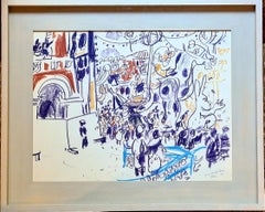 Mid Century Expressionist Work on paper, The Carnival, Nice, South of France