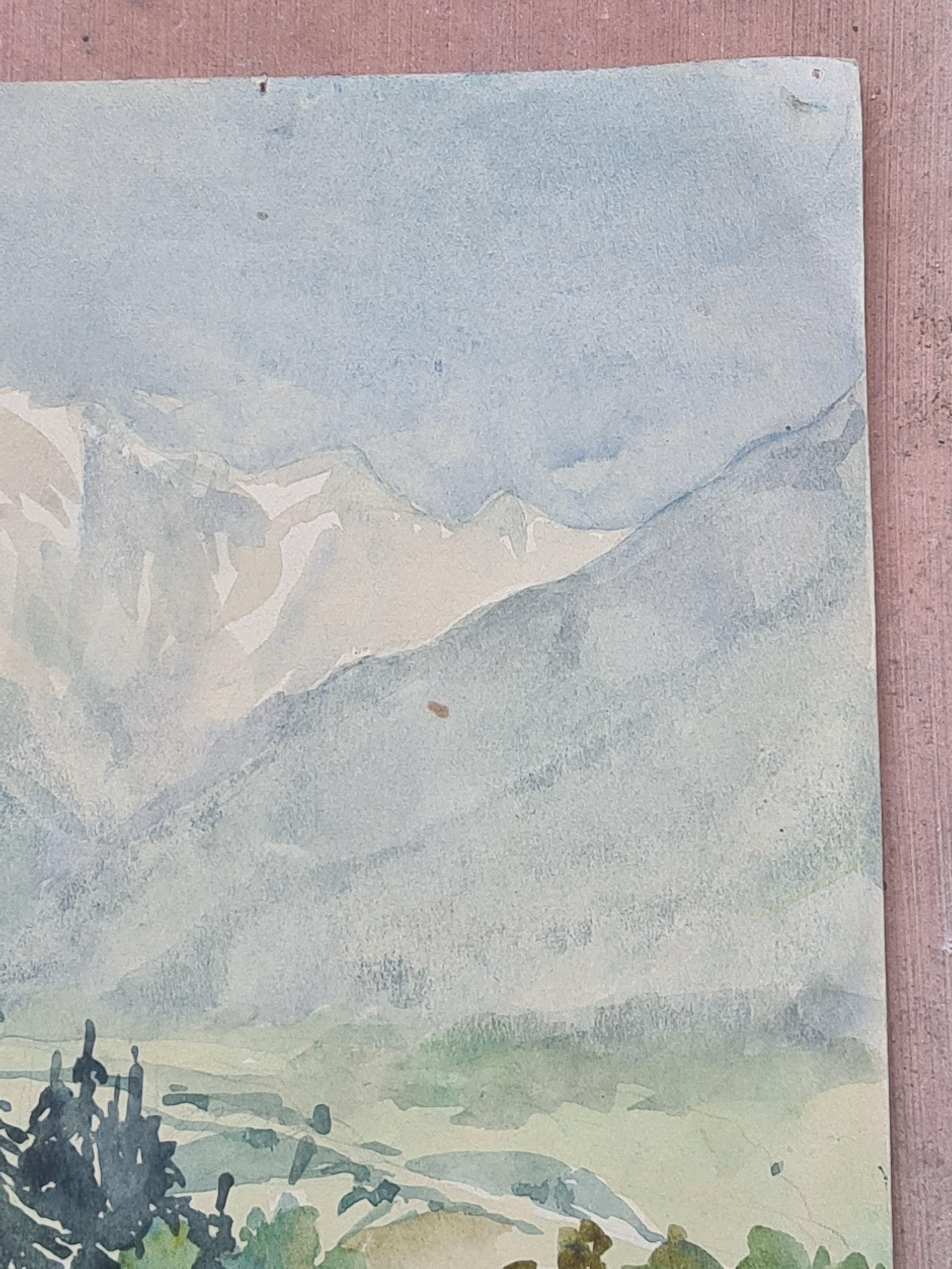 Scuola francese di Barbizon del 1930, Fattoria e paesaggio montano in vendita 3