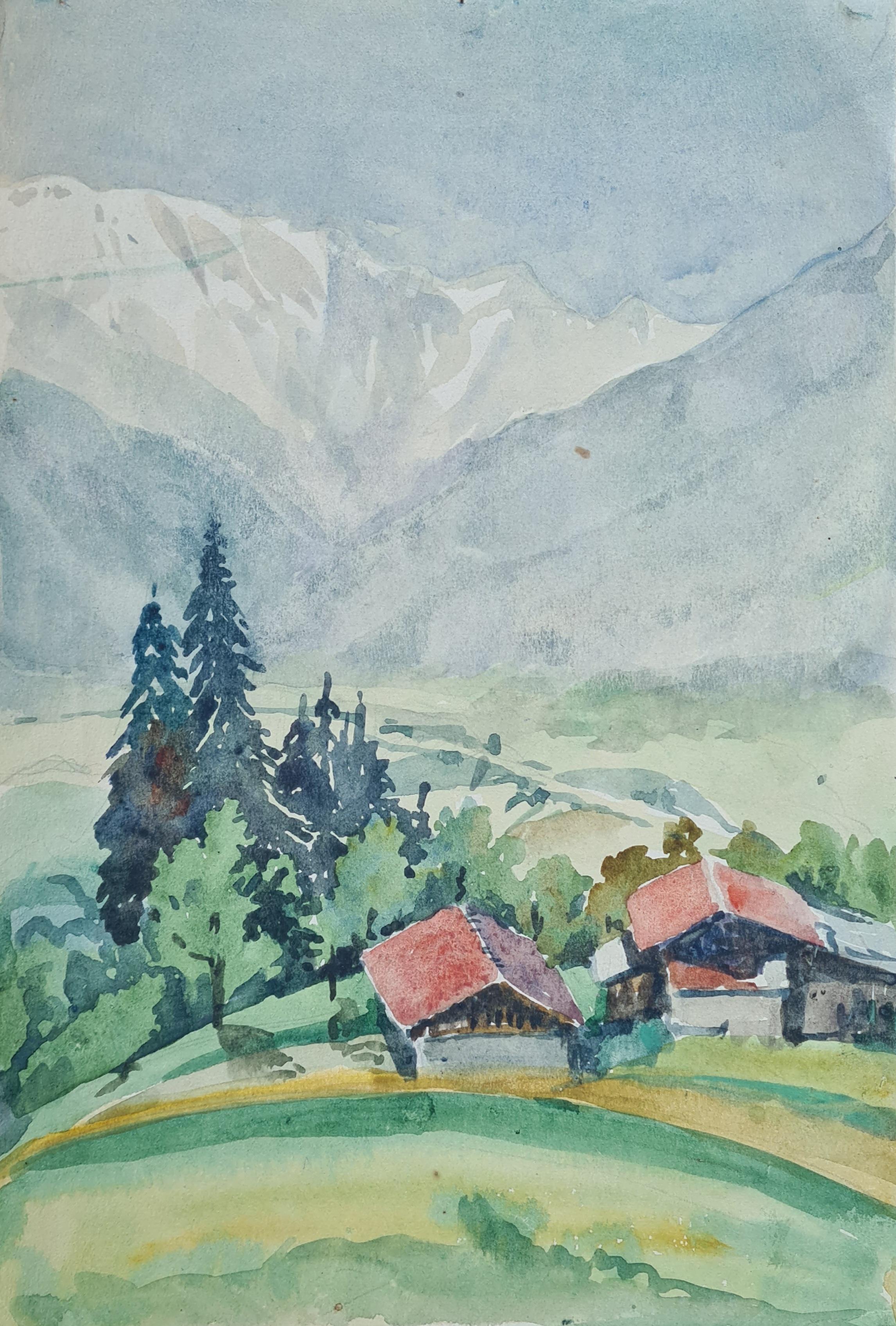 Scuola francese di Barbizon del 1930, Fattoria e paesaggio montano