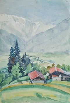 Scuola francese di Barbizon del 1930, Fattoria e paesaggio montano