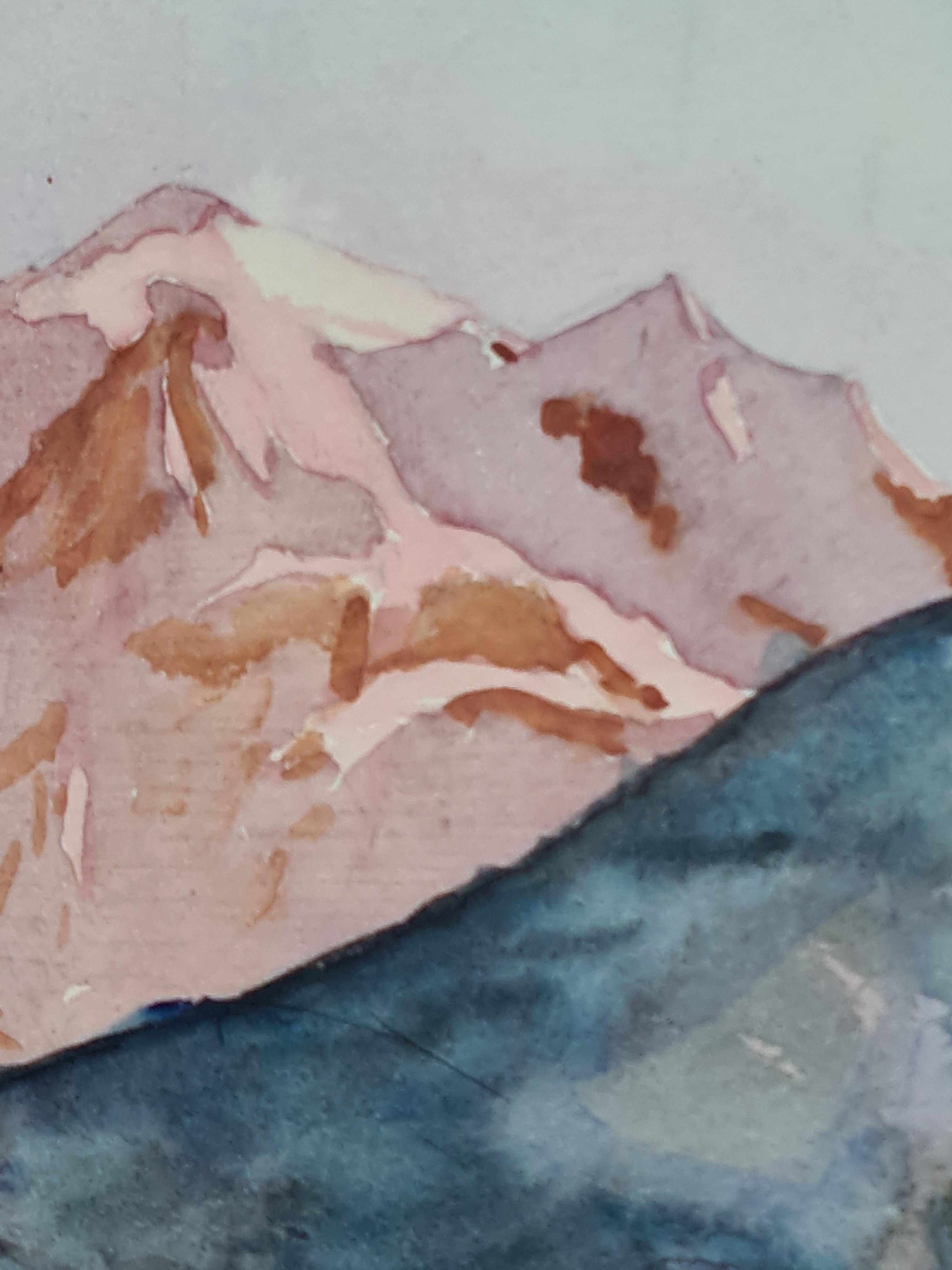 Französisches impressionistisches Aquarell eines Kiefernwaldes und einer sonnenbeschienenen Bergszene, 1930er Jahre 1