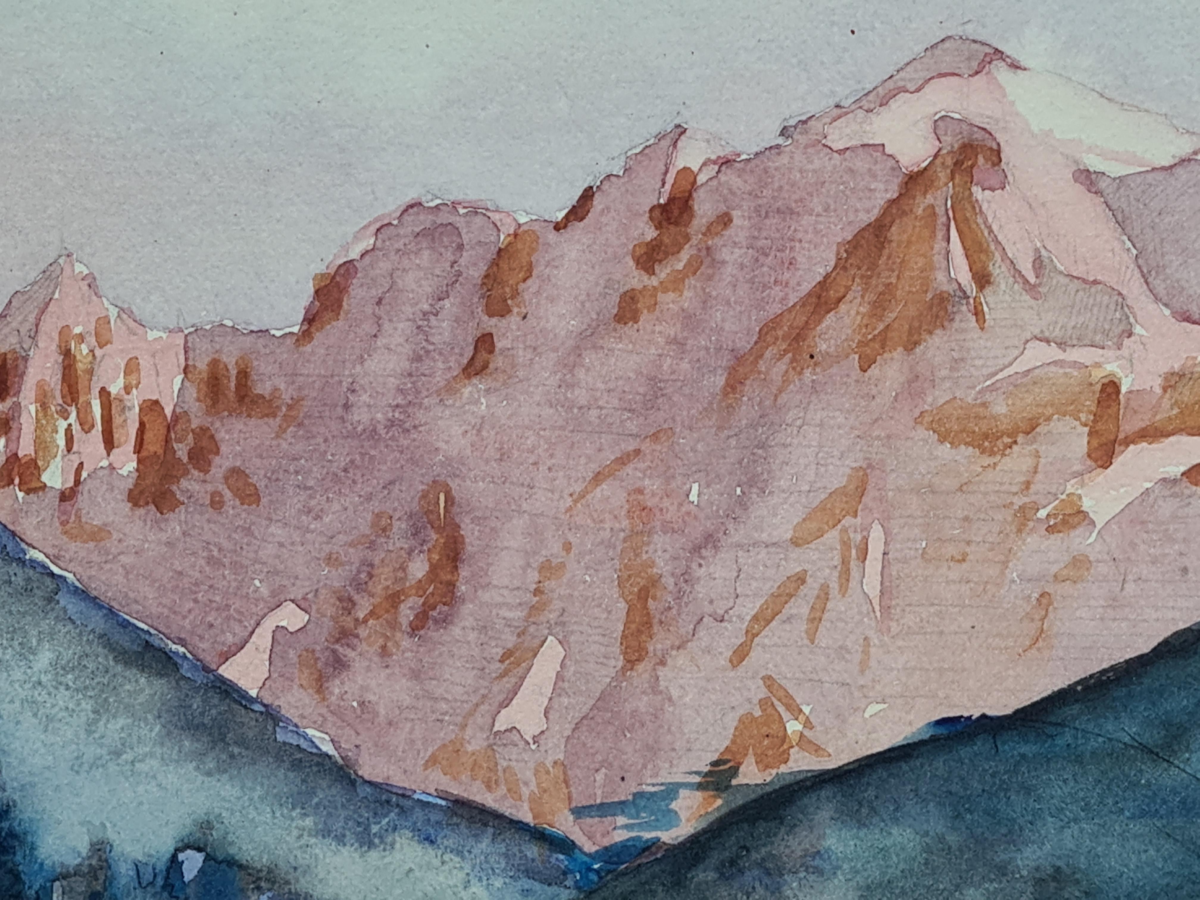 Französisches impressionistisches Aquarell eines Kiefernwaldes und einer sonnenbeschienenen Bergszene, 1930er Jahre (Romantik), Art, von Henri Clamen