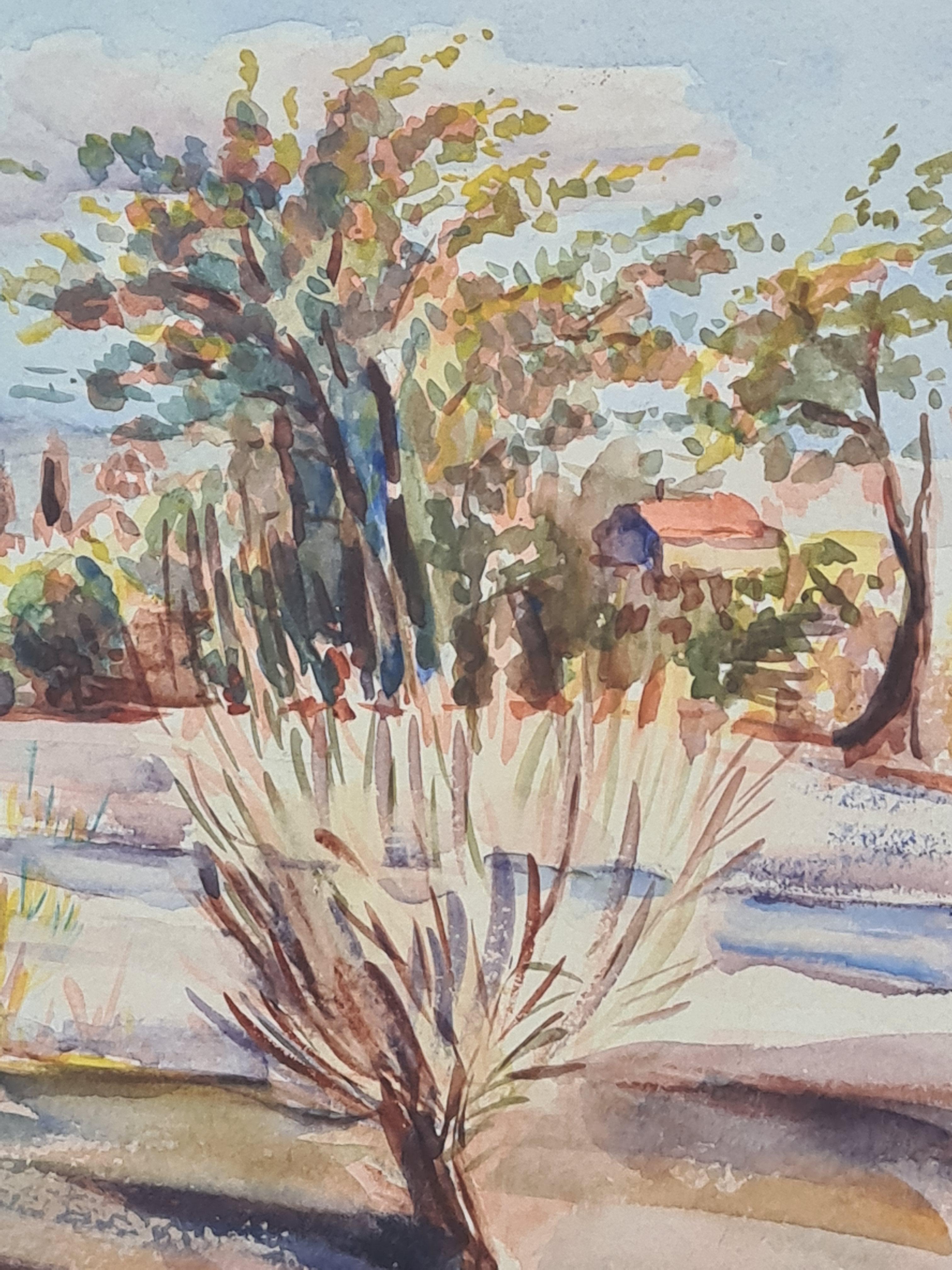 1930's French Barbizon School Landscape With Pampas Grass - Art by Henri Clamen