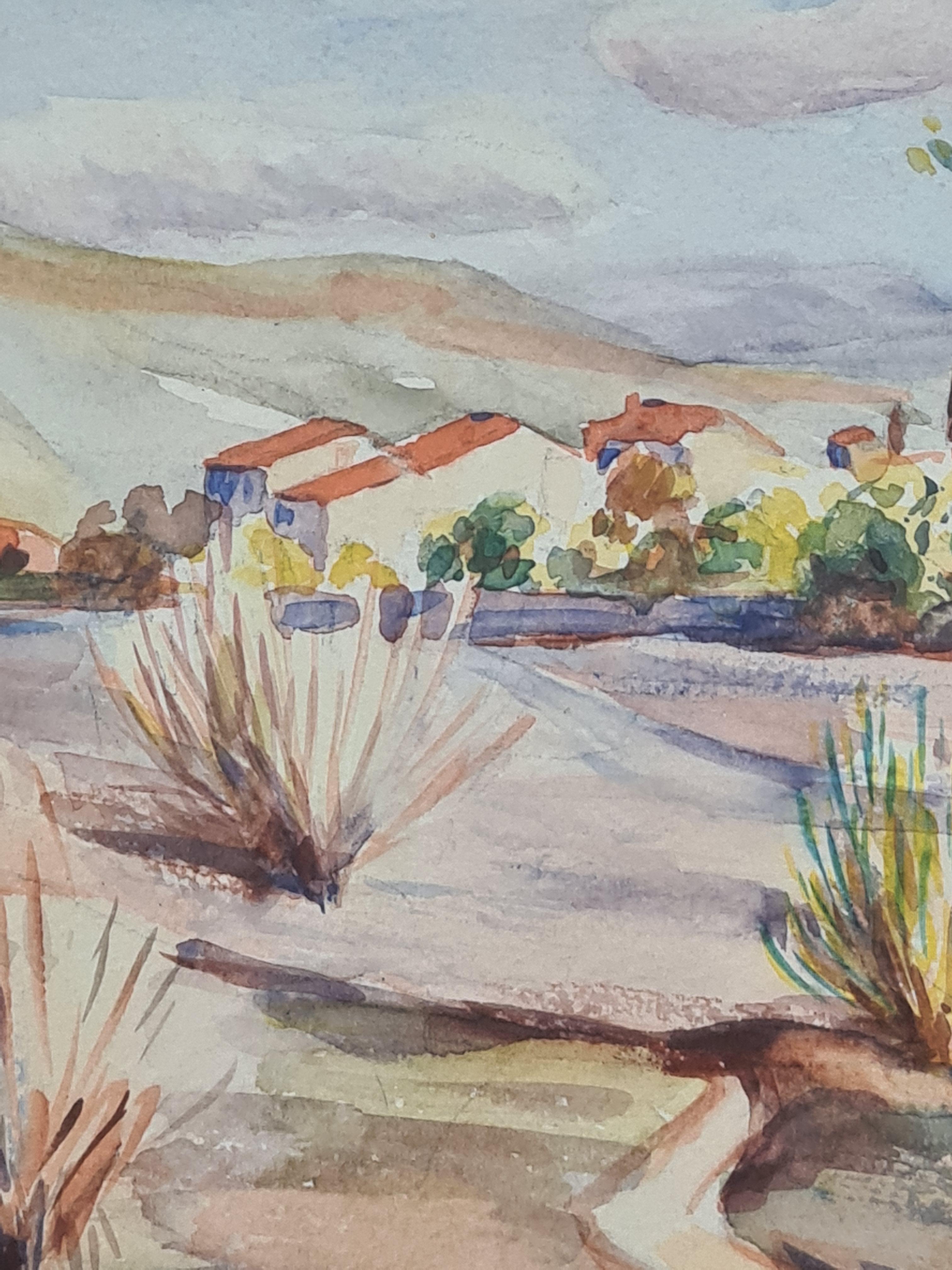 1930's French Barbizon School Landscape With Pampas Grass - Gray Landscape Art by Henri Clamen