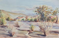 Paesaggio francese della scuola di Barbizon del 1930 con erba della pampa