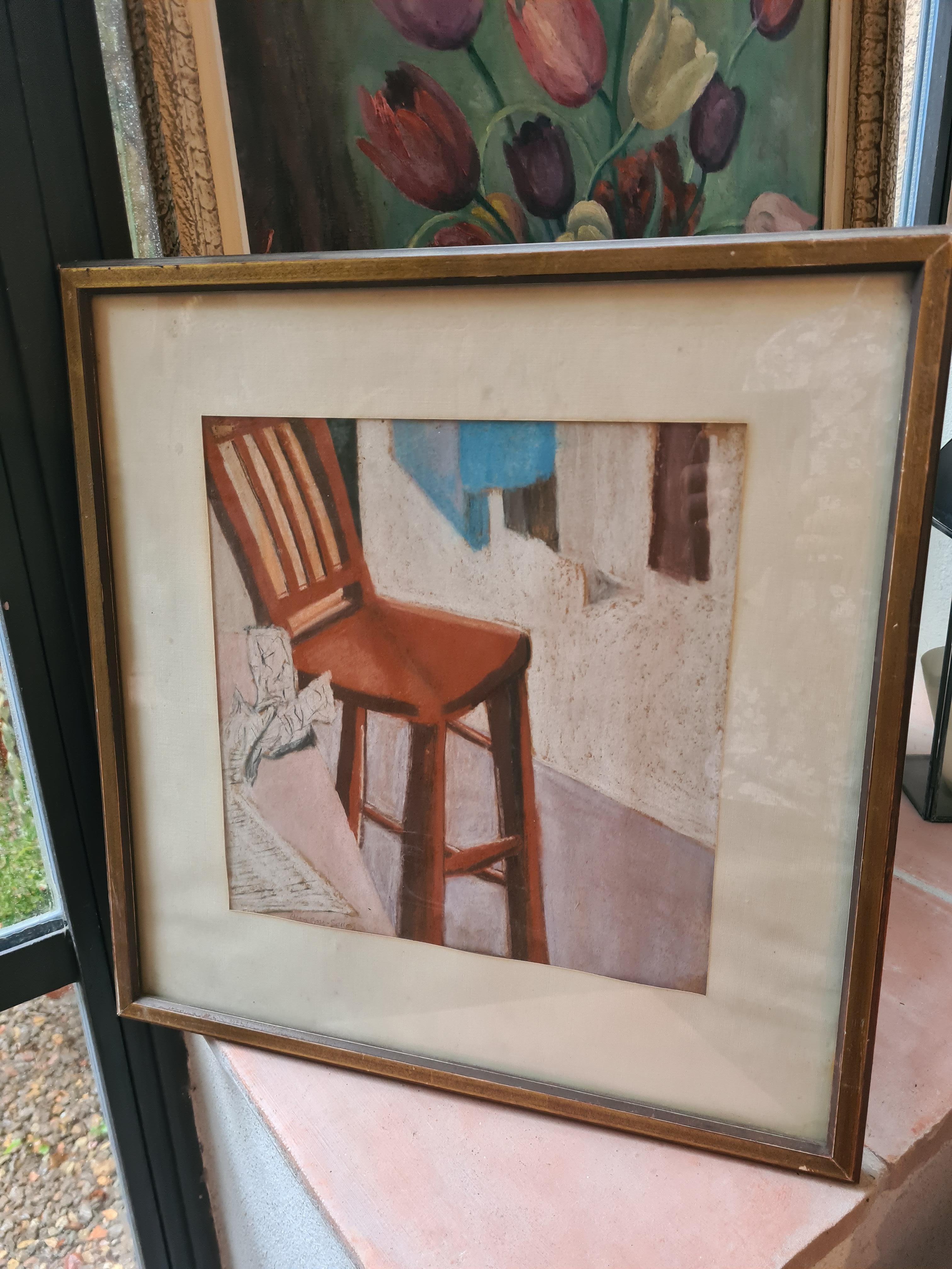 La Silla Roja, Arte Pop, Círculo de David Hockney. Pastel al óleo. en venta 6