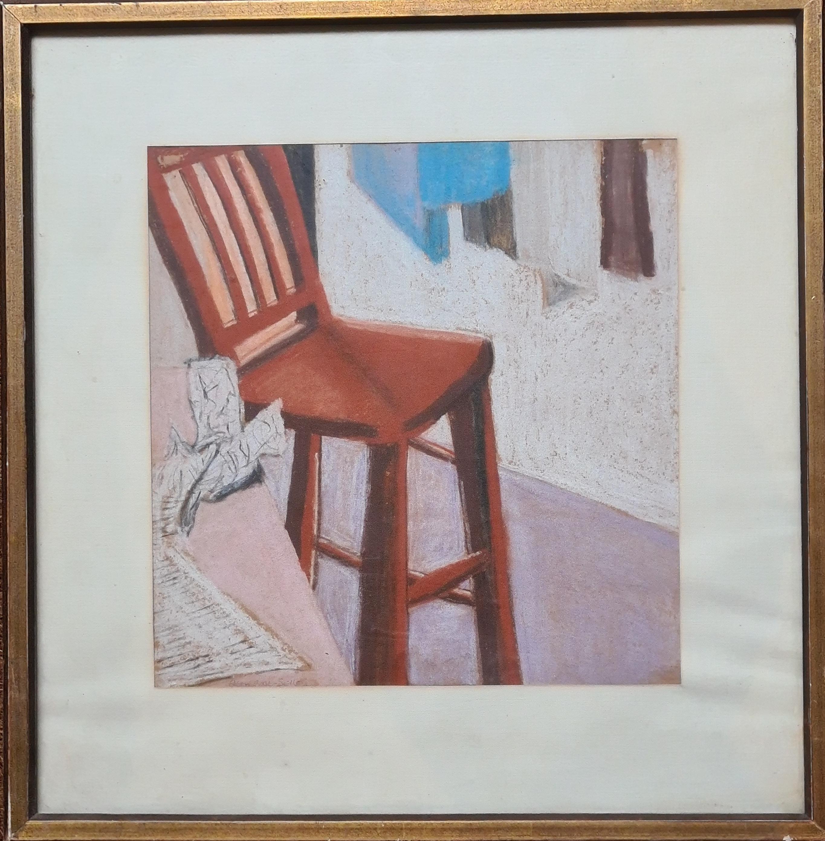 La Silla Roja, Arte Pop, Círculo de David Hockney. Pastel al óleo. - Still-Life Gris de Eileen Gore-Sellon