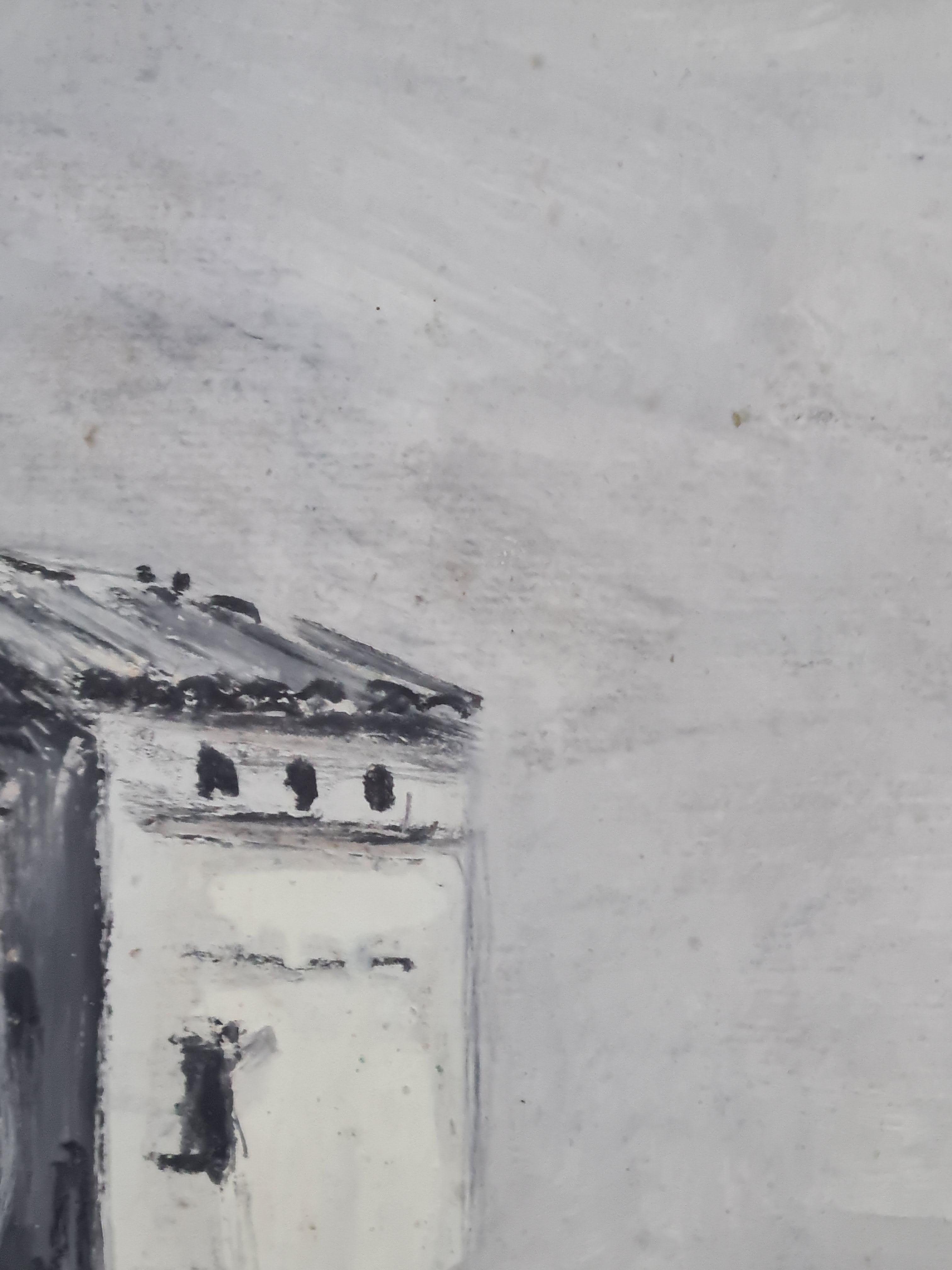 Französisches monochromes Aquarell aus der Mitte des Jahrhunderts, The Monastery im Angebot 4