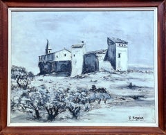 Französisches monochromes Aquarell aus der Mitte des Jahrhunderts, The Monastery