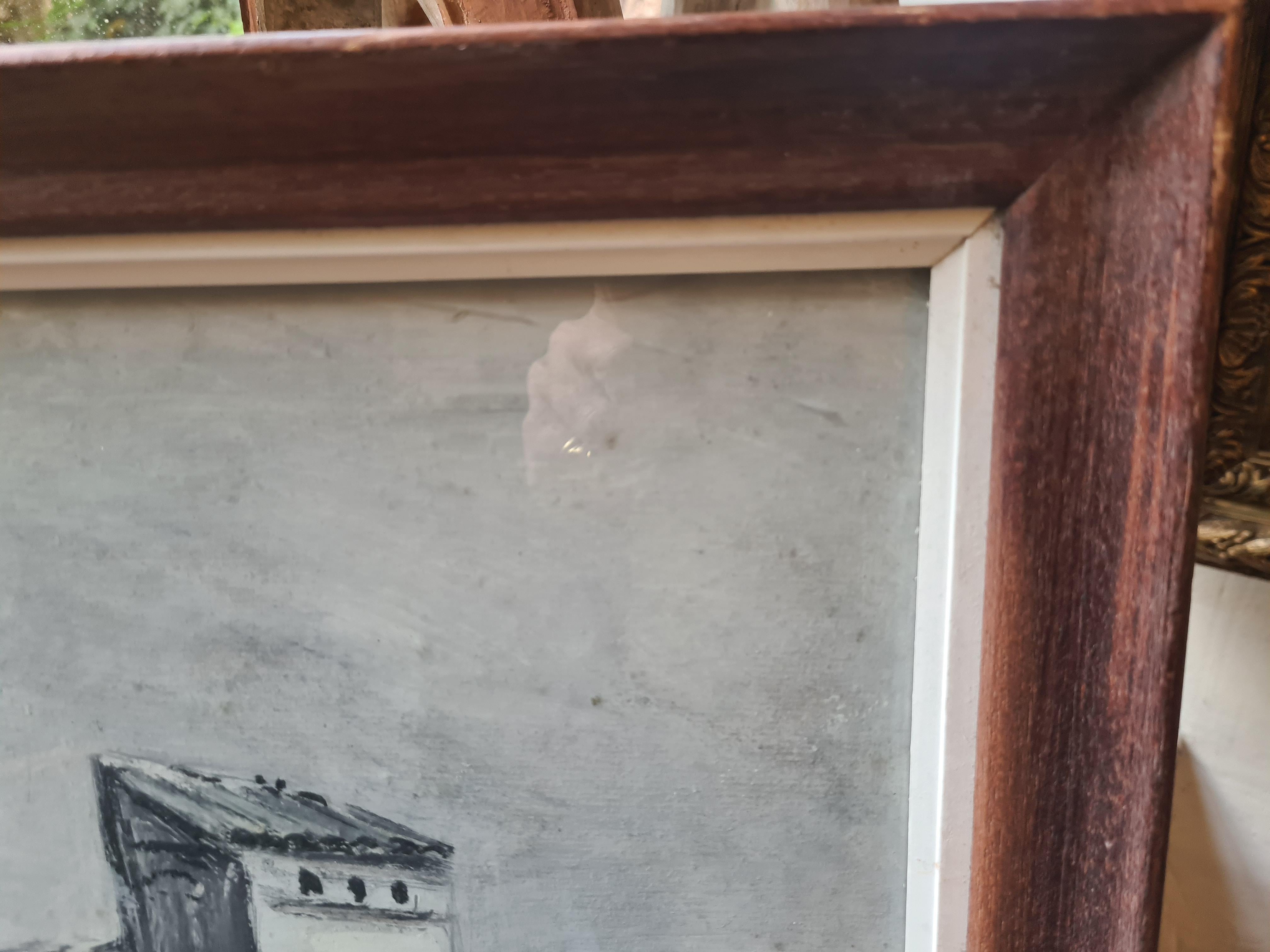 Französisches monochromes Aquarell aus der Mitte des Jahrhunderts, The Monastery im Angebot 7