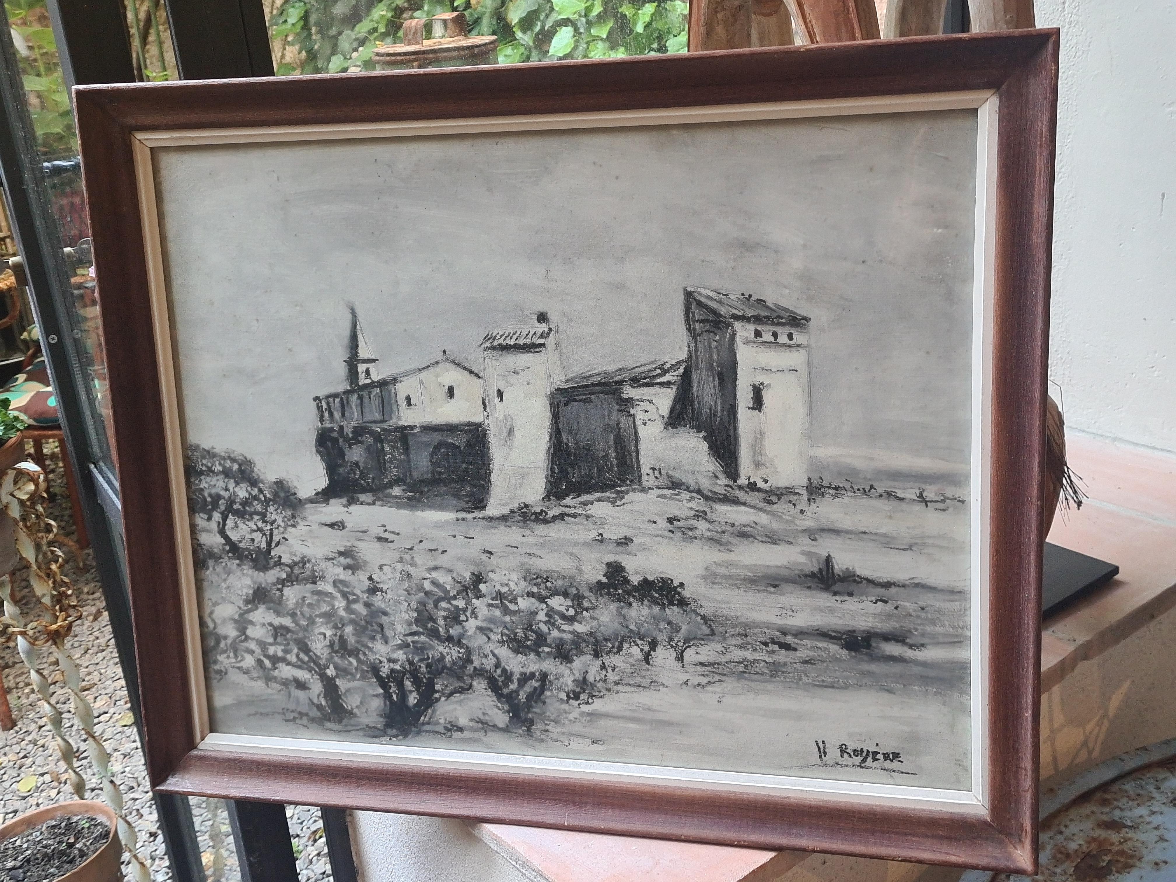 Französisches monochromes Aquarell aus der Mitte des Jahrhunderts, The Monastery im Angebot 6