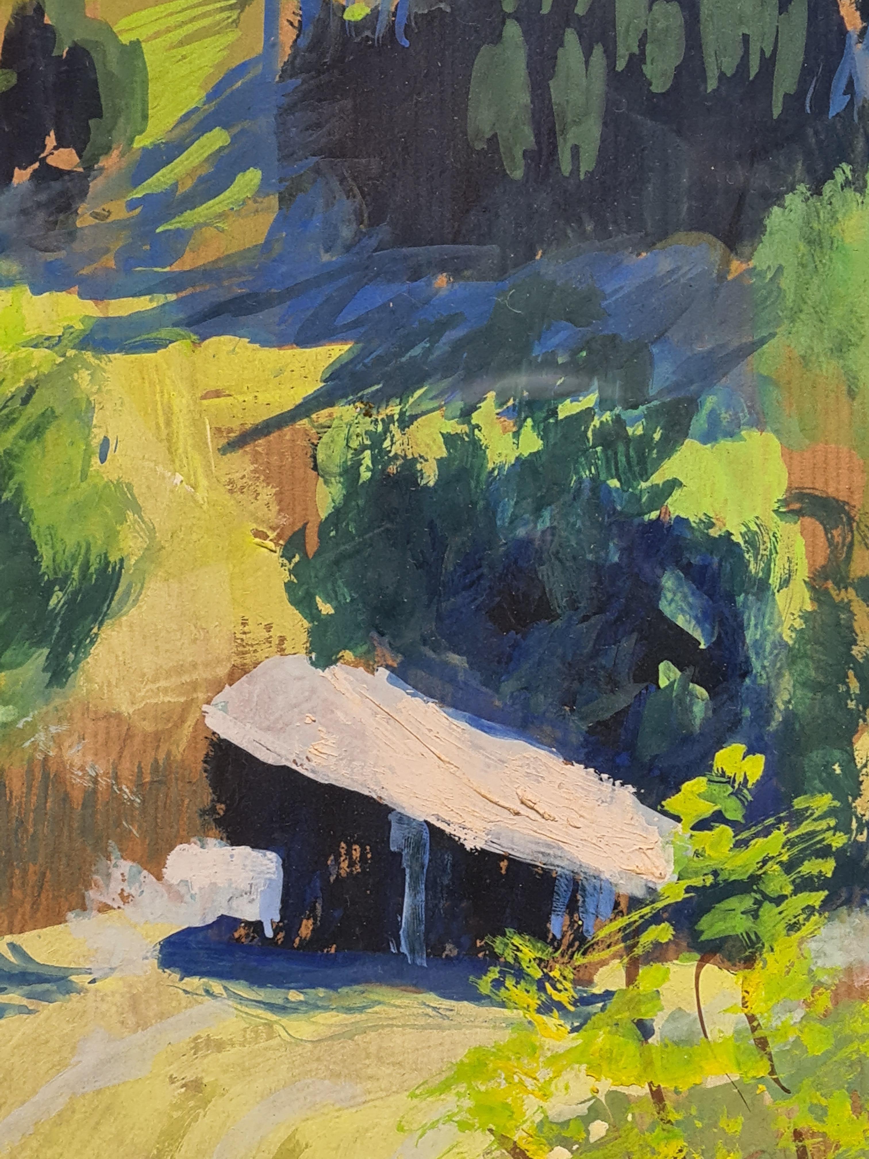 Vista alpina impresionista francesa, Gouache, Árboles en un paisaje fauvista - Painting Impresionista de Georges Ricard-Cordingley