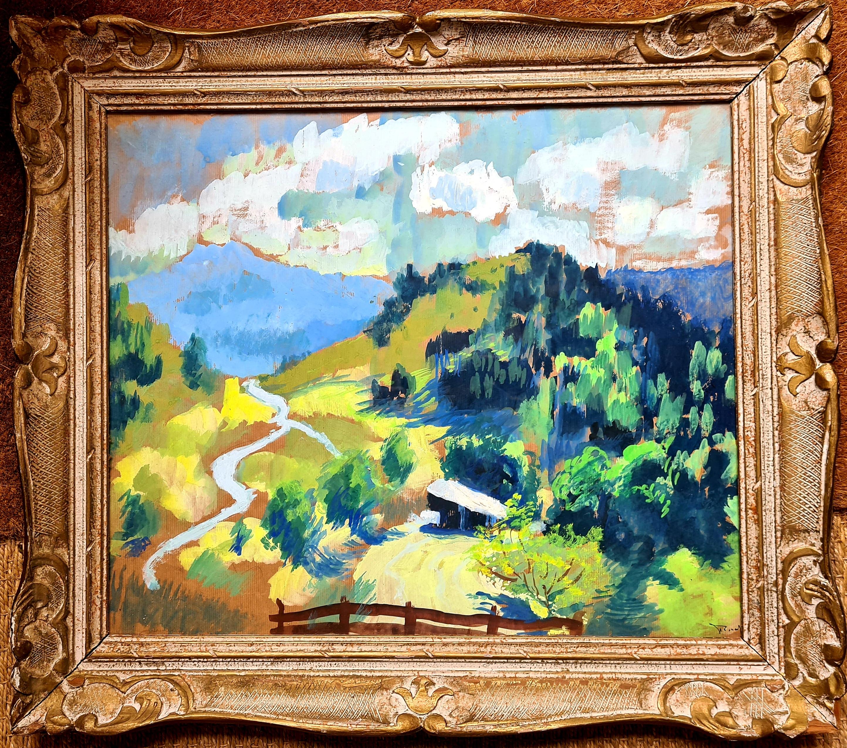 Landscape Painting de Georges Ricard-Cordingley - Vista alpina impresionista francesa, Gouache, Árboles en un paisaje fauvista