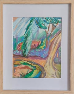 „Le Petit Chemin“. Zeitgenössisches fauvistisches Pastell einer provenzalischen Landschaft.