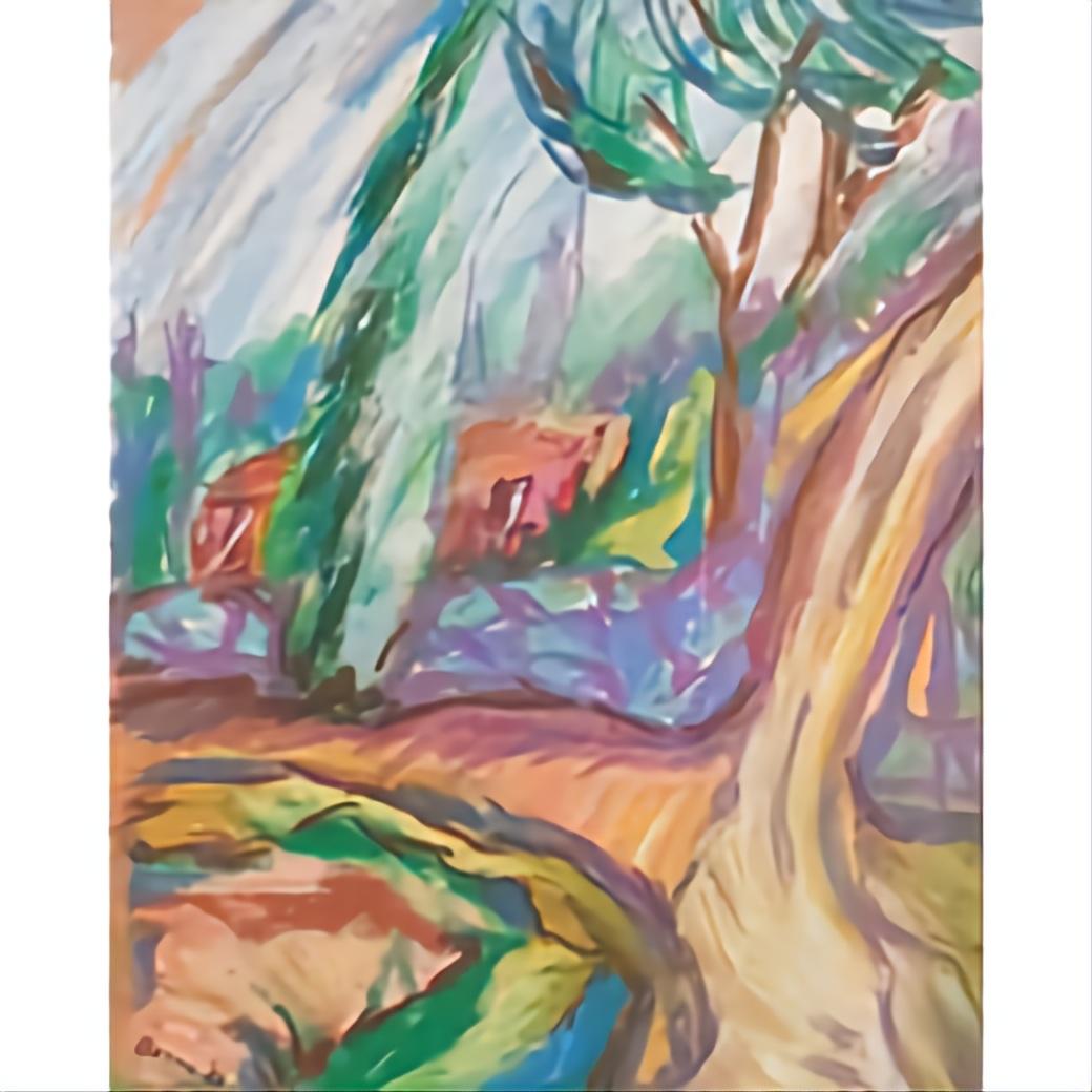 Contemporary abstract expressionist fauvist pastel on paper of a Provençal landscape by Dutch artist Bernadette Van Baarsen. Signed and dated to the bottom left and presented in a plain wood frame. The painting comes with a certificate of