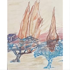 Saint Jean No.5 Contemporary Abstract Pastel Drawing, Framed