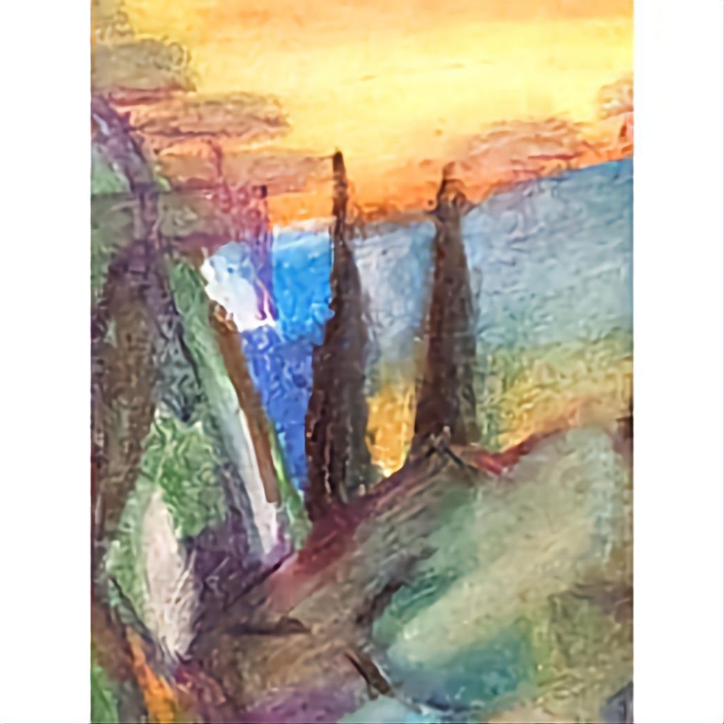 Zeitgenössisches expressionistisches Pastell auf Papier einer provenzalischen Landschaft mit dem Titel 