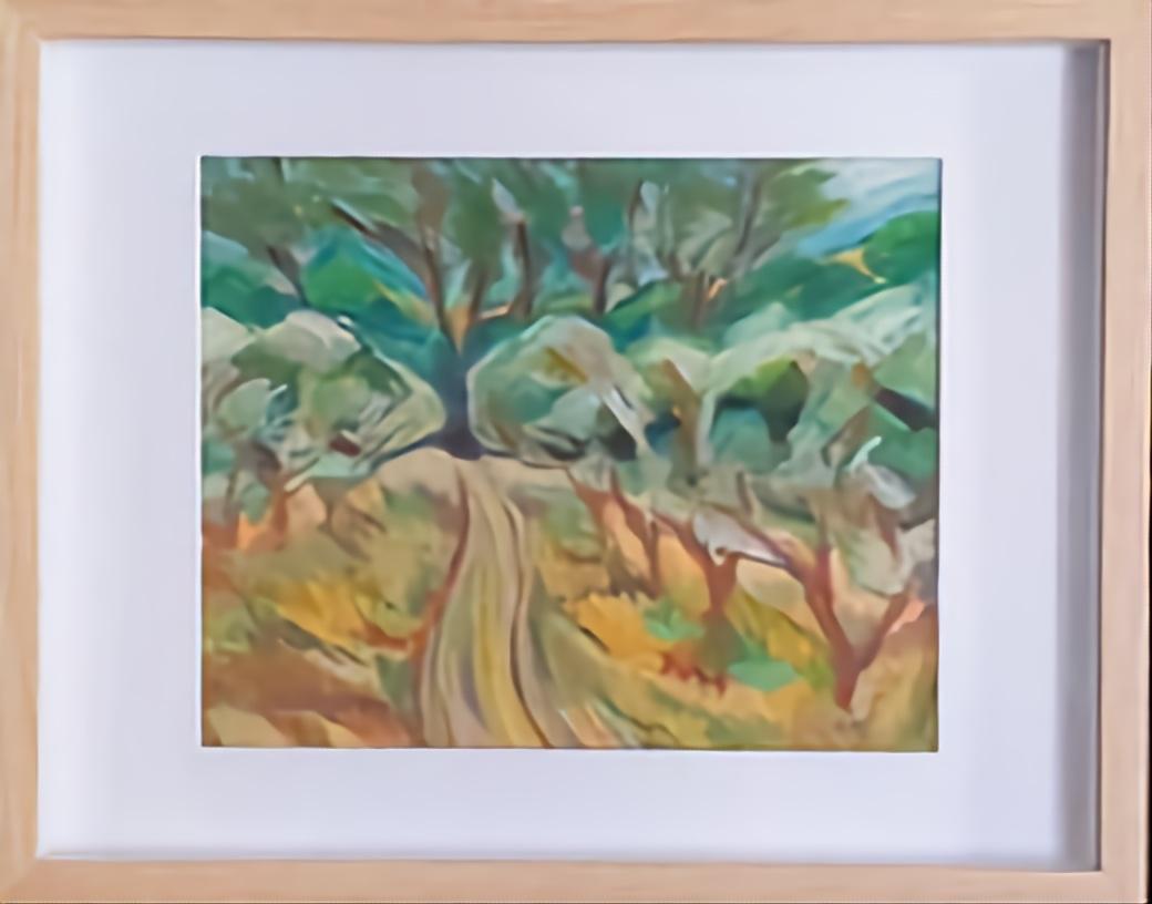 Le Chemin Privé b'. Paesaggio contemporaneo a pastello fauvista. - Art di Bernadette van Baarsen 