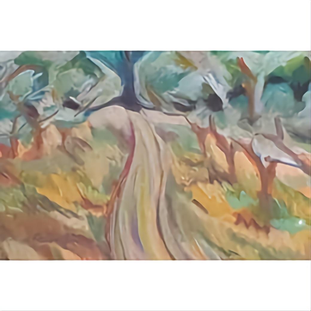 Le Chemin Privé b'. Paesaggio contemporaneo a pastello fauvista. - Abstract Drawing Marrone di Bernadette van Baarsen 