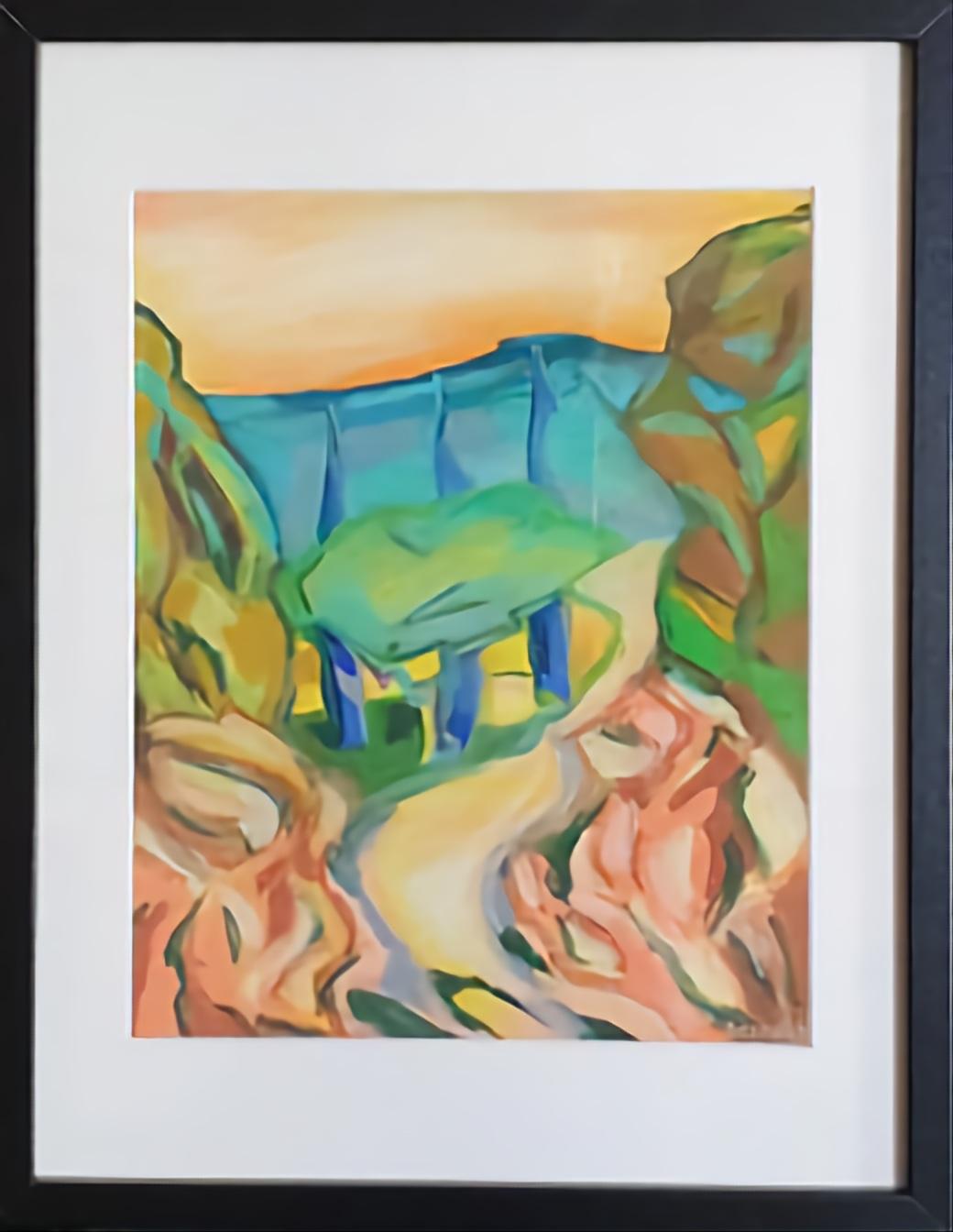 I. A. B. Paysage contemporain au pastel fauve. - Art de Bernadette van Baarsen 