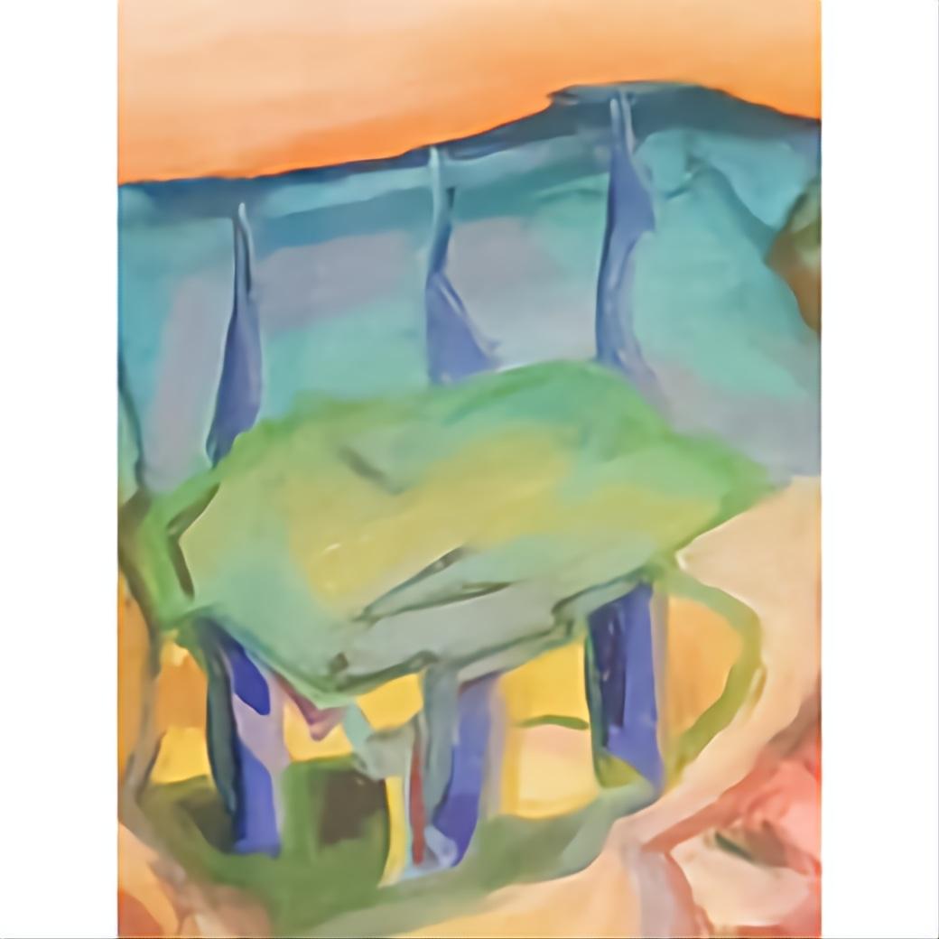 I. A. B. Paysage contemporain au pastel fauve. - Gris Abstract Drawing par Bernadette van Baarsen 