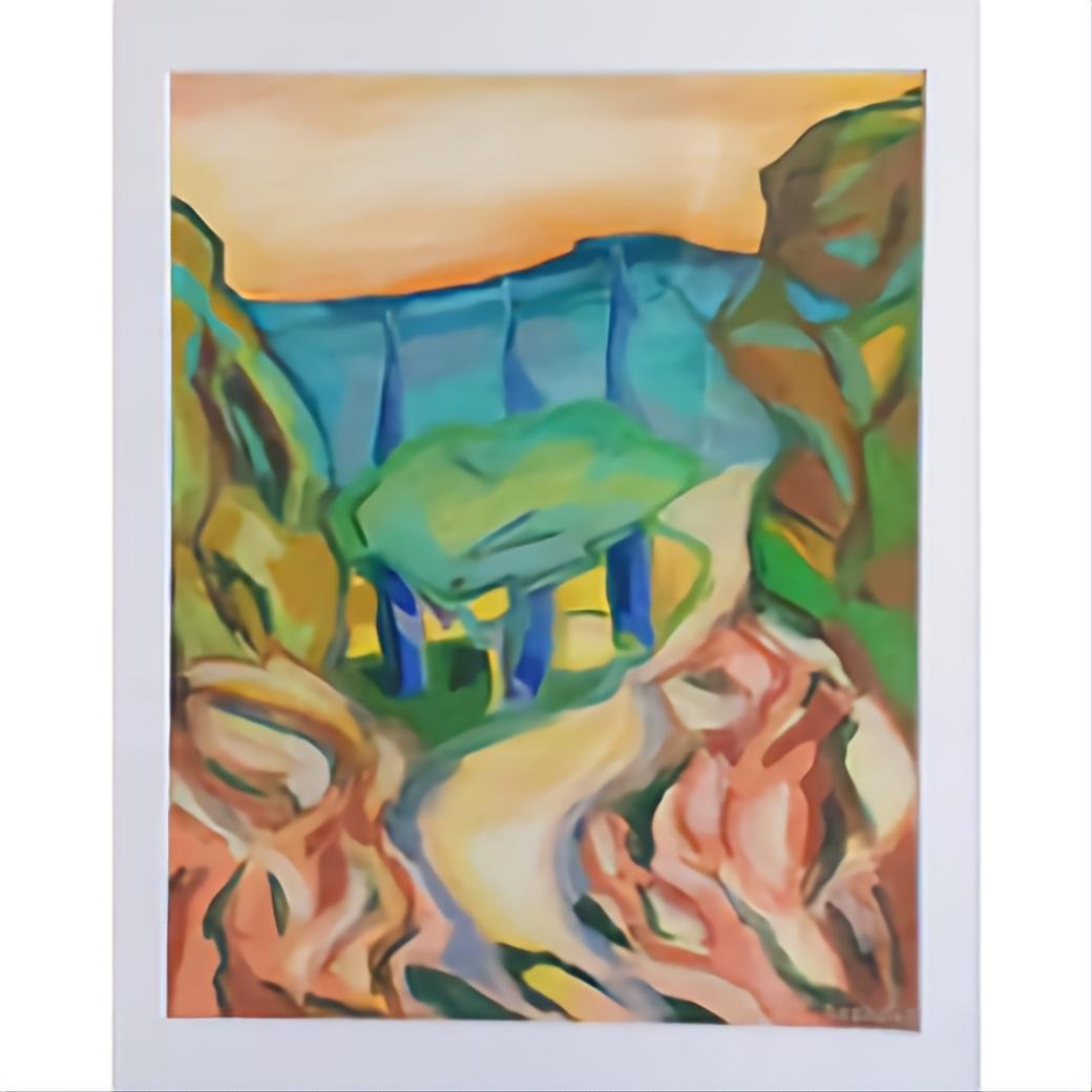 Pastel expressionniste abstrait contemporain sur papier d'un paysage provençal 