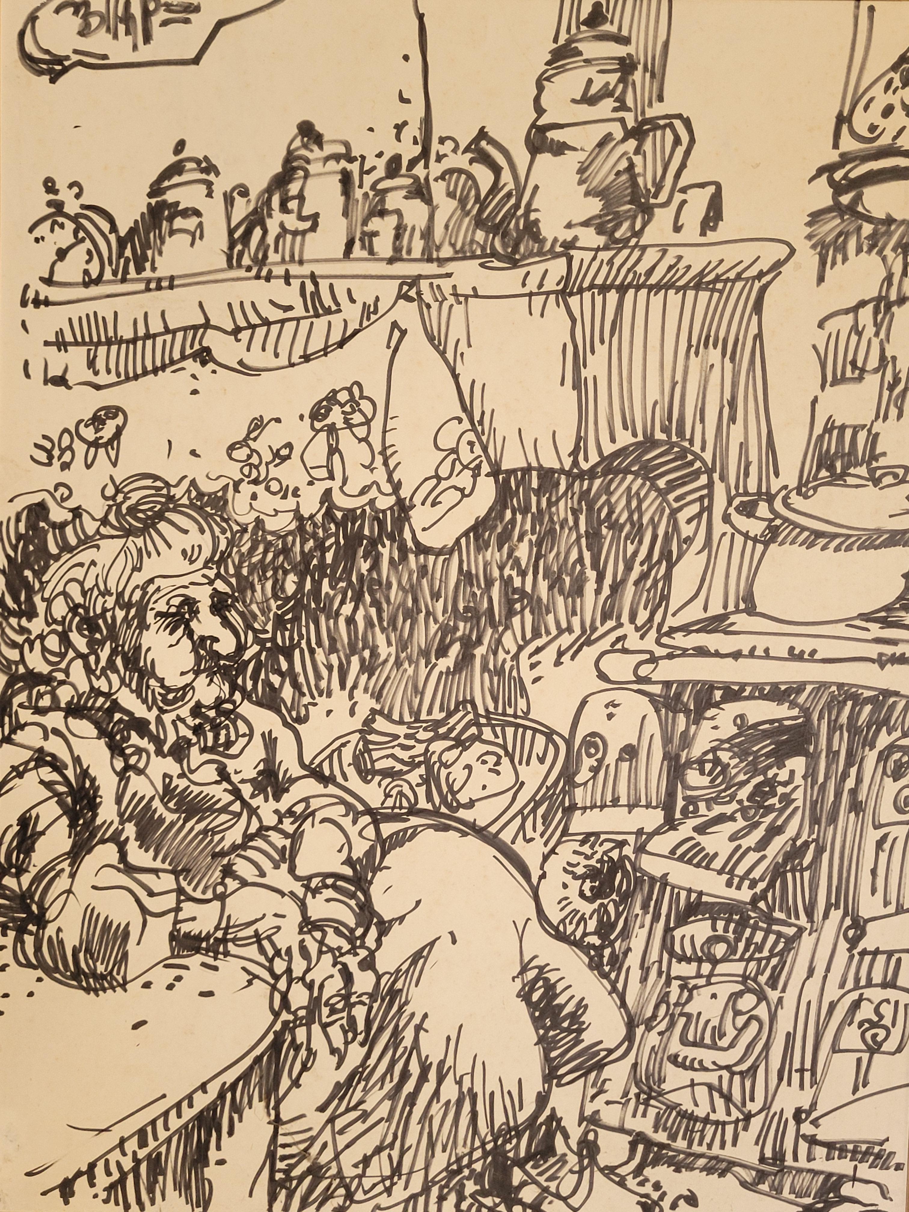 Feutre francesi di metà secolo su carta. L'ora del tè in cucina. - Art Espressionista di Jean Arène