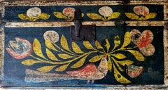 European 19th Century Folk Art Painted Wooden Hope, Bridal Wedding Chest