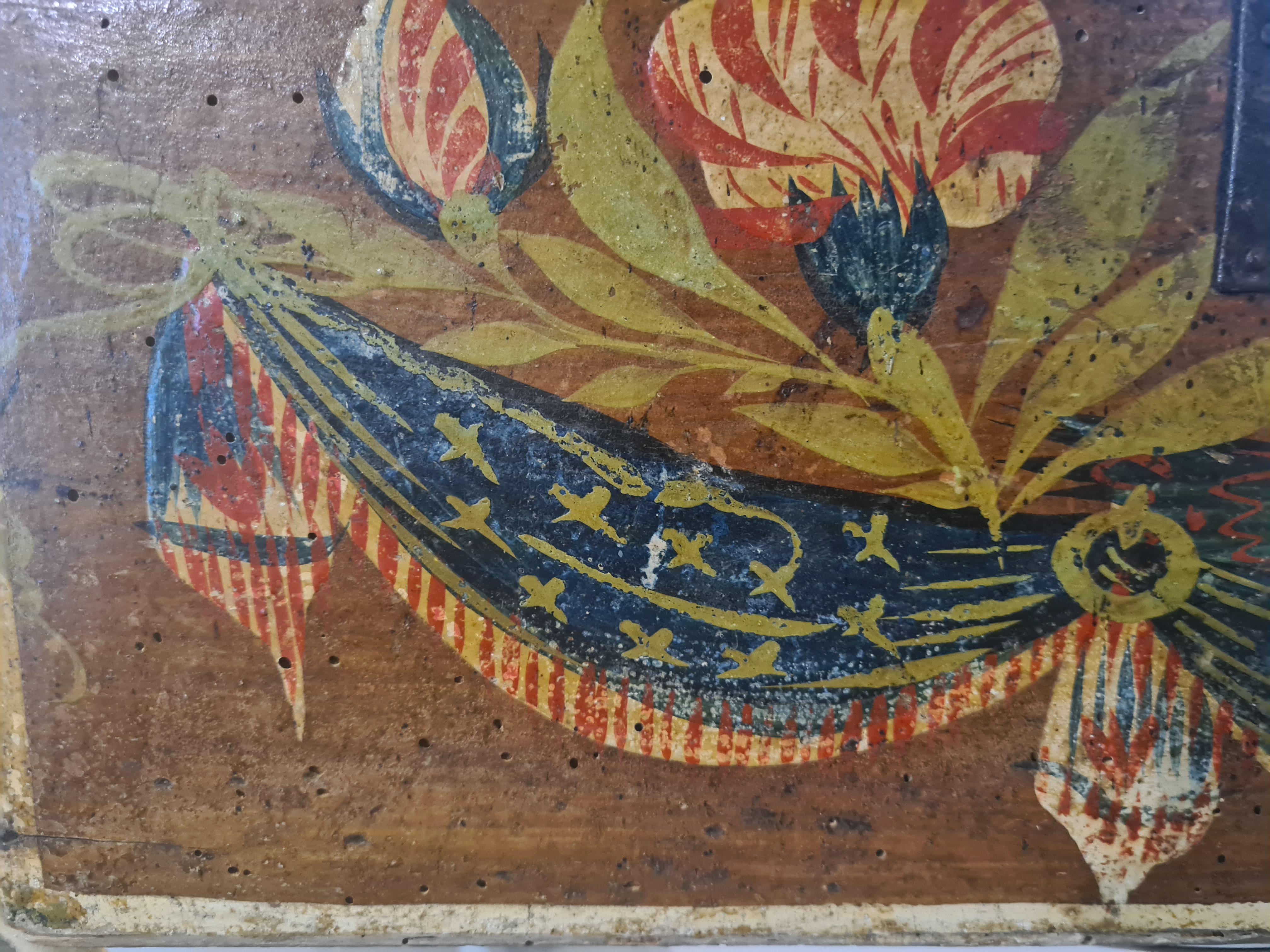 Cofre nupcial de Corinne de Blaru, pintura popular francesa del siglo XIX en venta 15