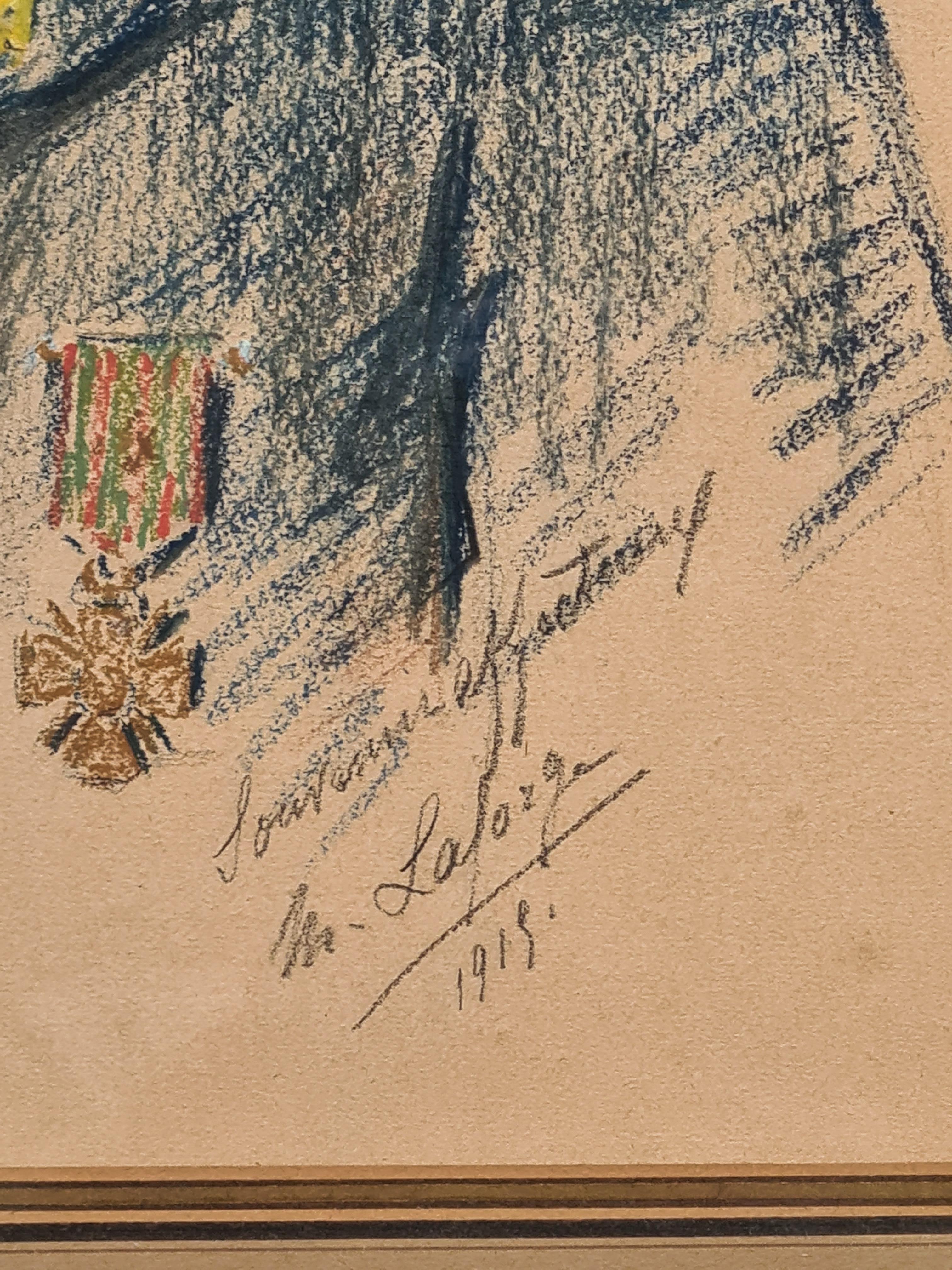 Retrato militar francés de principios del siglo XX, El soldado valiente - Painting Realista de Marie Laforge