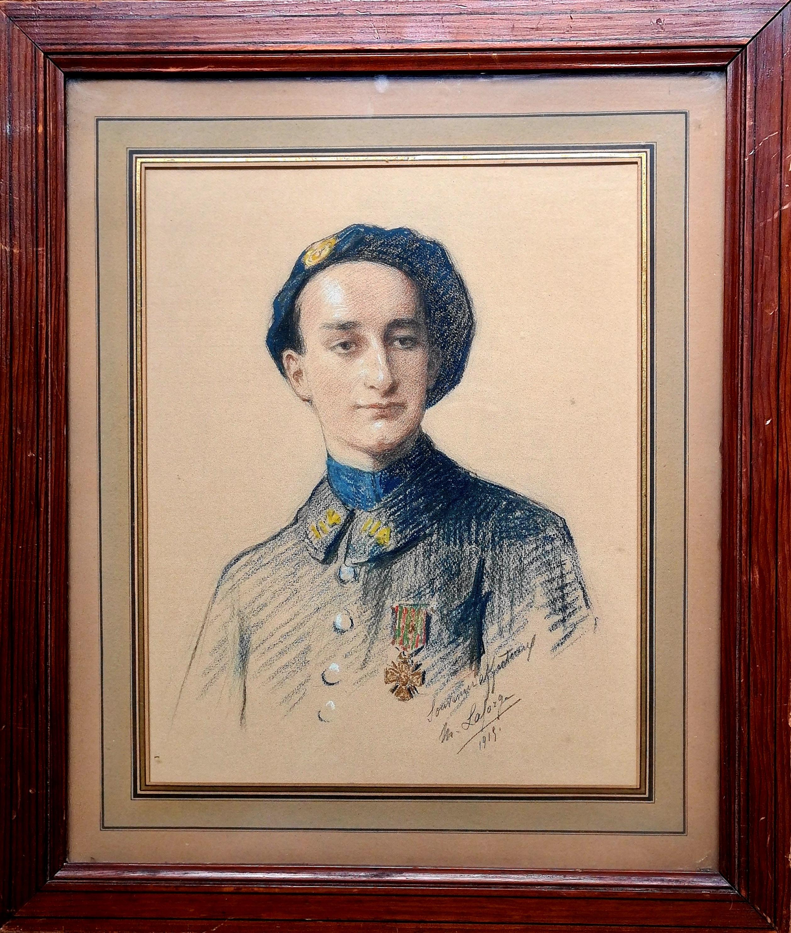 Retrato militar francés de principios del siglo XX, El soldado valiente - Painting de Marie Laforge