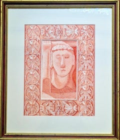 Aquarelle sanglante d'une tête cubiste avec monture peinte à fleurs