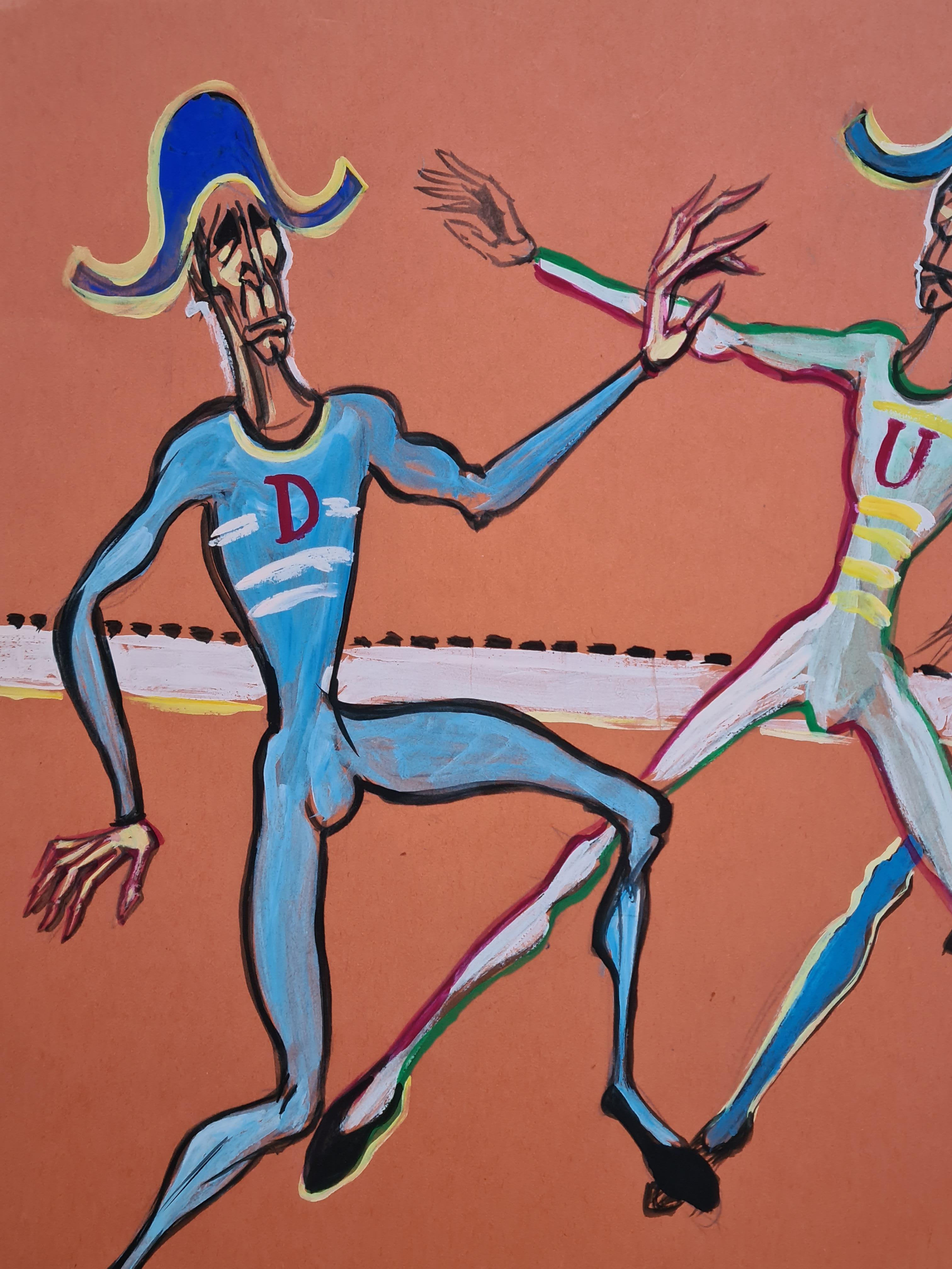 French Watercolour and Gouache, The Harlequins - Art by Jean Ducel