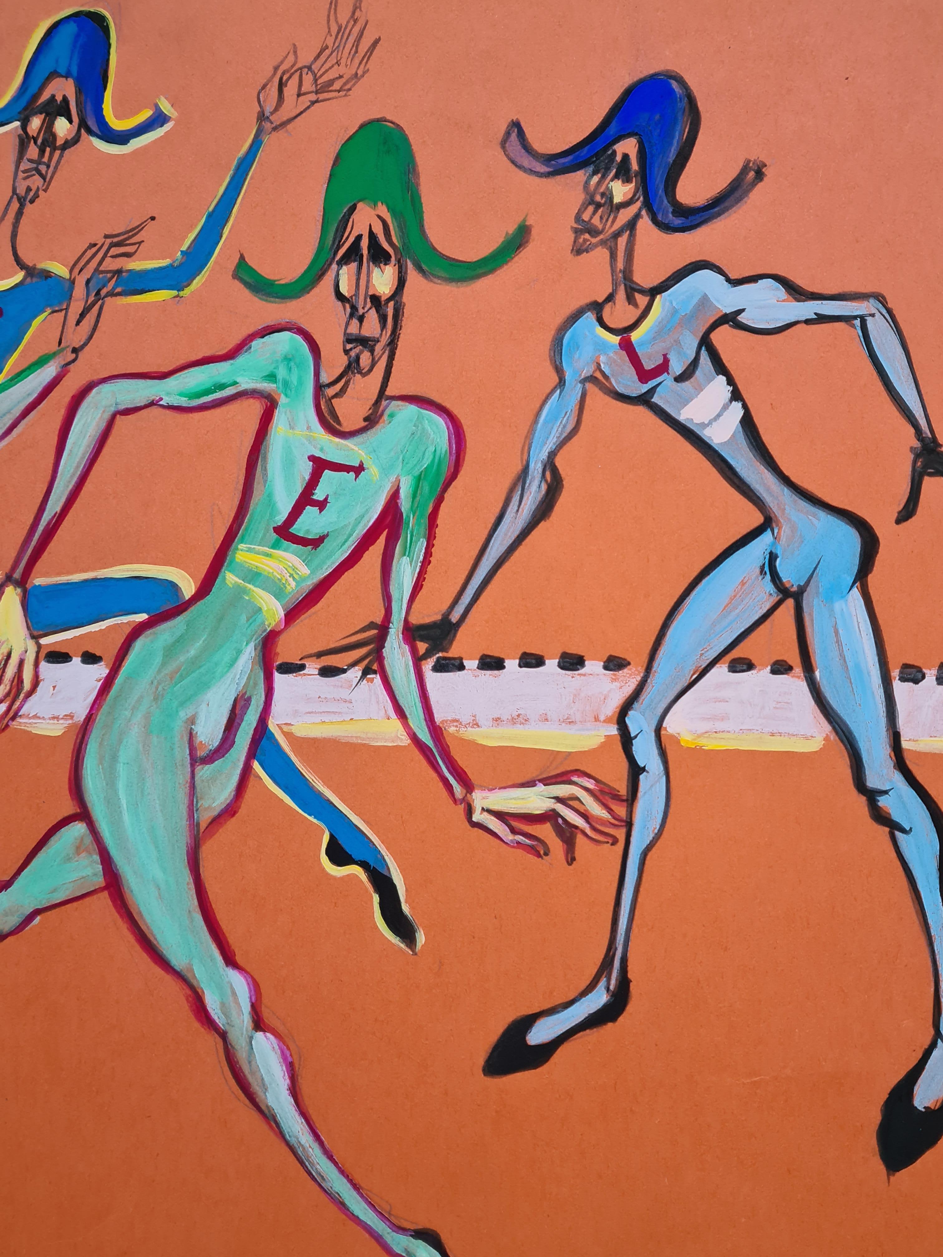 French Watercolour and Gouache, The Harlequins - Outsider Art Art by Jean Ducel