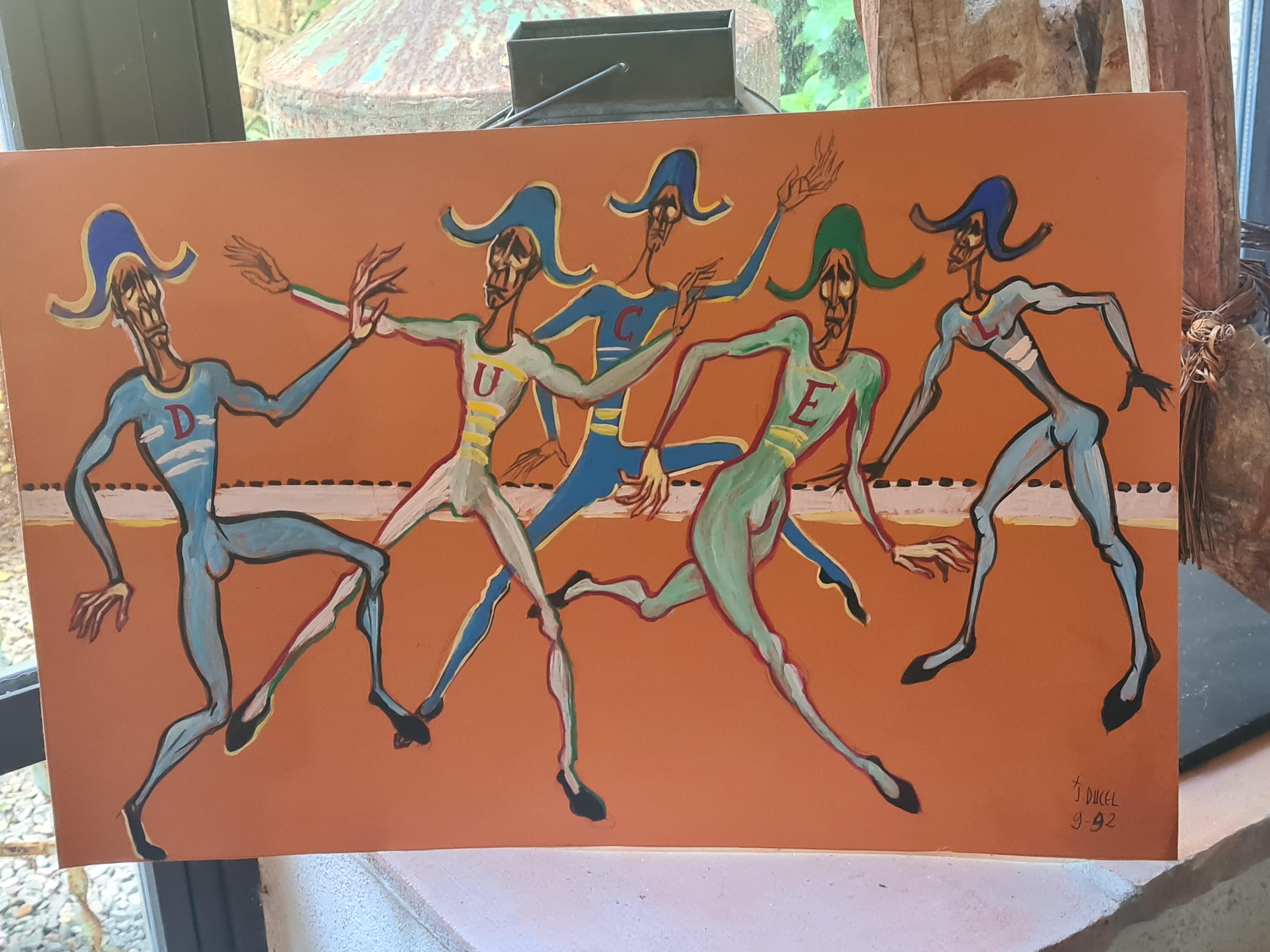 French Watercolour and Gouache, The Harlequins For Sale 3