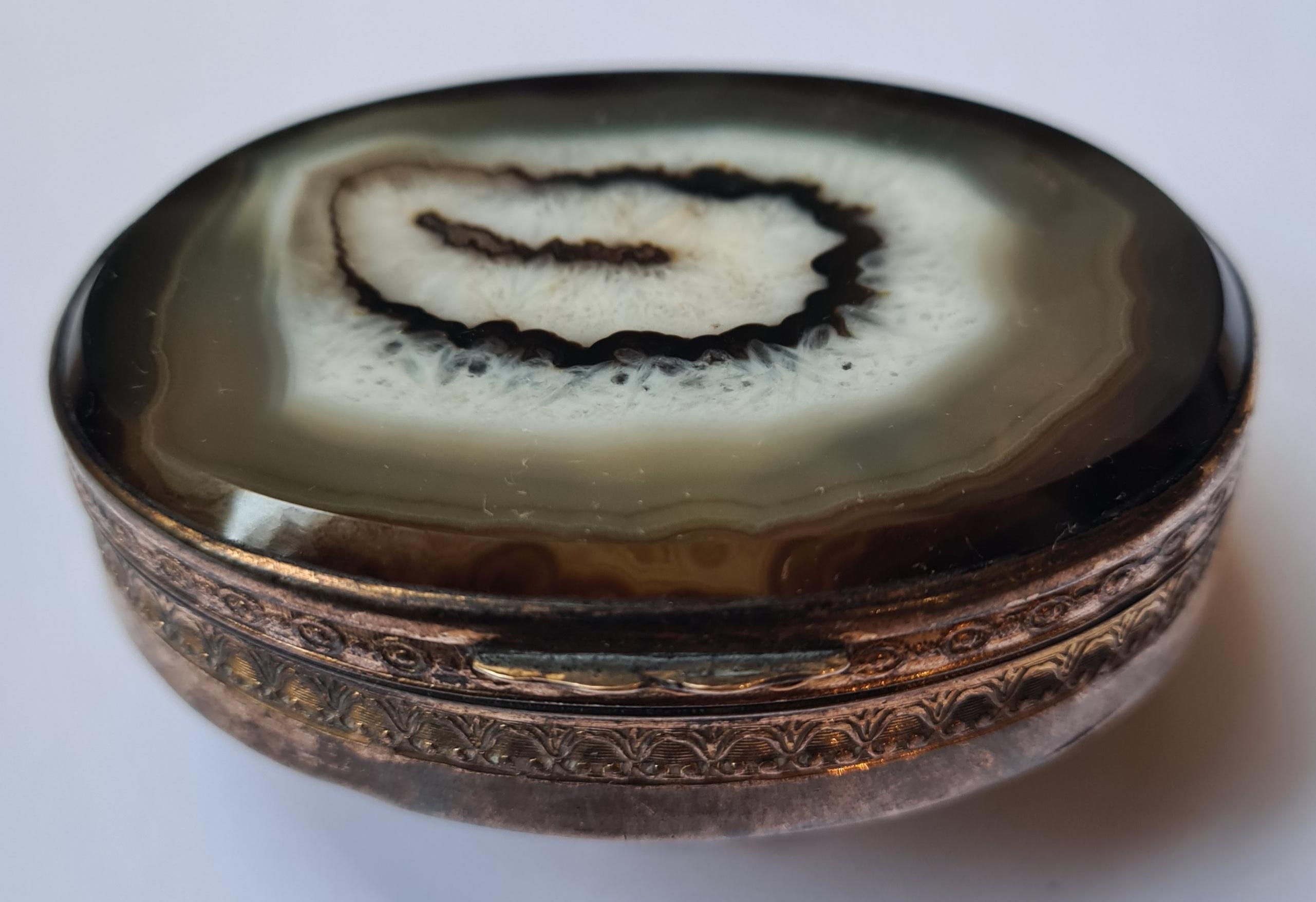 Agate Box Antique 19th Century Oval With Gilt Pomponne Mounts.